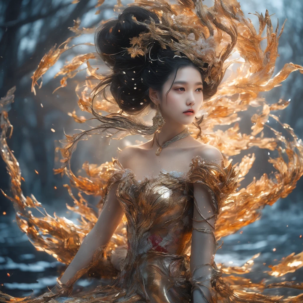 Antlers Flying Nine Tails Light Blue Heavenly Master Flame Hair Star，novel，Torch Night Black Gold Orange Snake Print Silk Trousers，Rouge Diamond Tulle Sheer Lizard Print，Fat girl flying in space in the snow 1:900 miniatures，side view，pure transparency，put on boxing gloves，佩戴金框反Light挡风玻璃眼镜，Panoramic super wide angle，very happy，Authentic and delicate texture，Strong visual impact，super detailed，dream girl，delicate face型，beautiful eyes，Hair floating in the air， cherry style，Zhou Xiaotong，crystal clear，Good sense of perspective，Light影效果，16KLight滑，surface reflected Light，flowing black hair，Water Goddess 32K，complicated，grace，Very detailed，Gorgeous，digital photography，Autumn Cowboy Shooting，Surrealism，broken ruby，defeat magic，Water magic entanglement，（masterpiece，Light，beautiful eyes：1.2），high dynamic range，void 5 energy storm，(china 1 girl，black eyes:1.5），rouge skin，porcelain skin，(sit on stone：1.5），delicate face，black hair，穿上Gorgeous金色铠甲，take off shoulders，，short skirt，beautiful golden armor，it&#39;it&#39;It&#39;s raining，With a shy head down，Turn your back to the camera，masterpiece，side,side portrait close-up