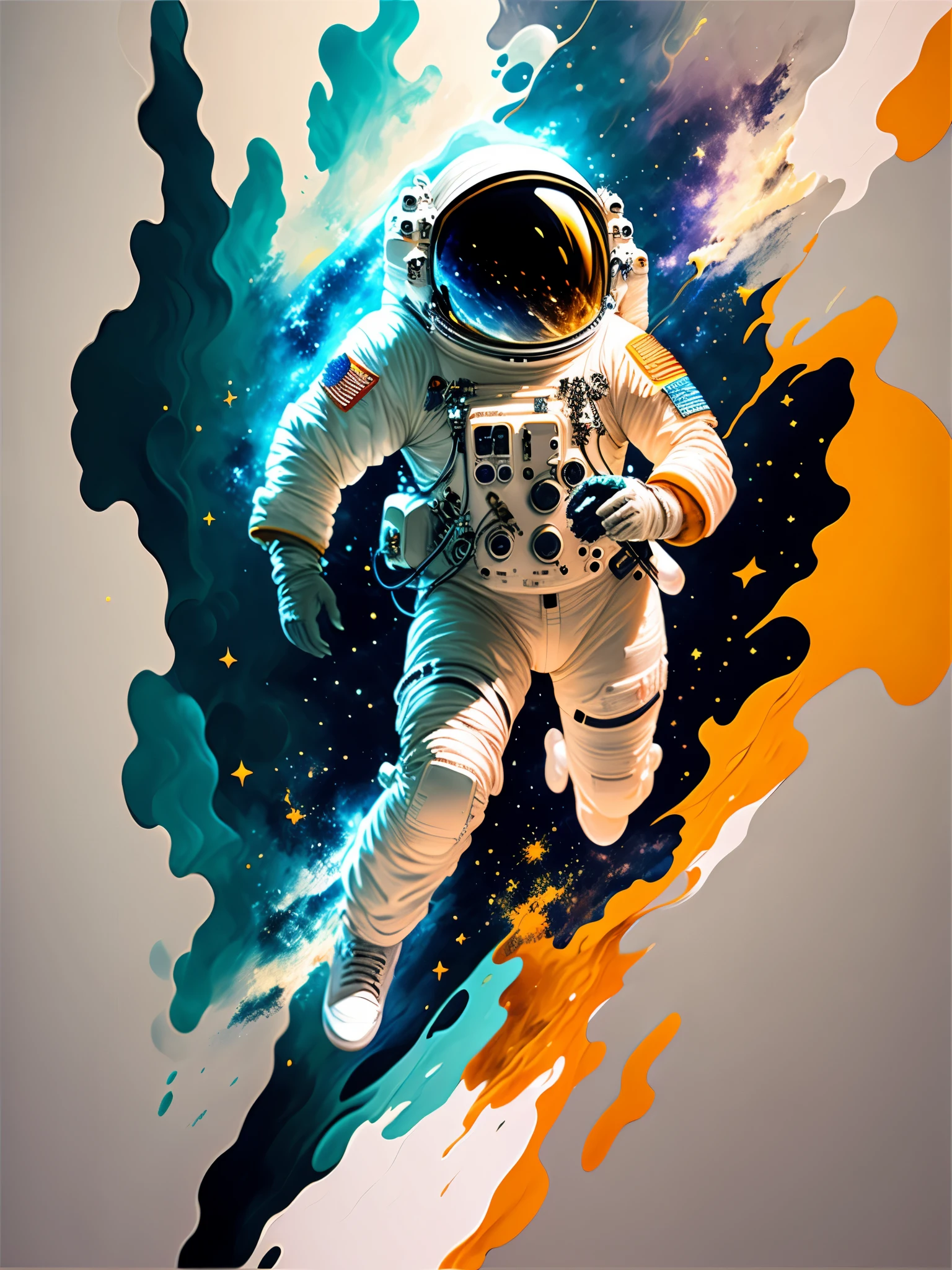 astronaut,  climbing the asteroid,  character render, ultra high quality model, ethereal background, abstract beauty, explosive volumetric, oil painting, heavy strokes, paint dripping