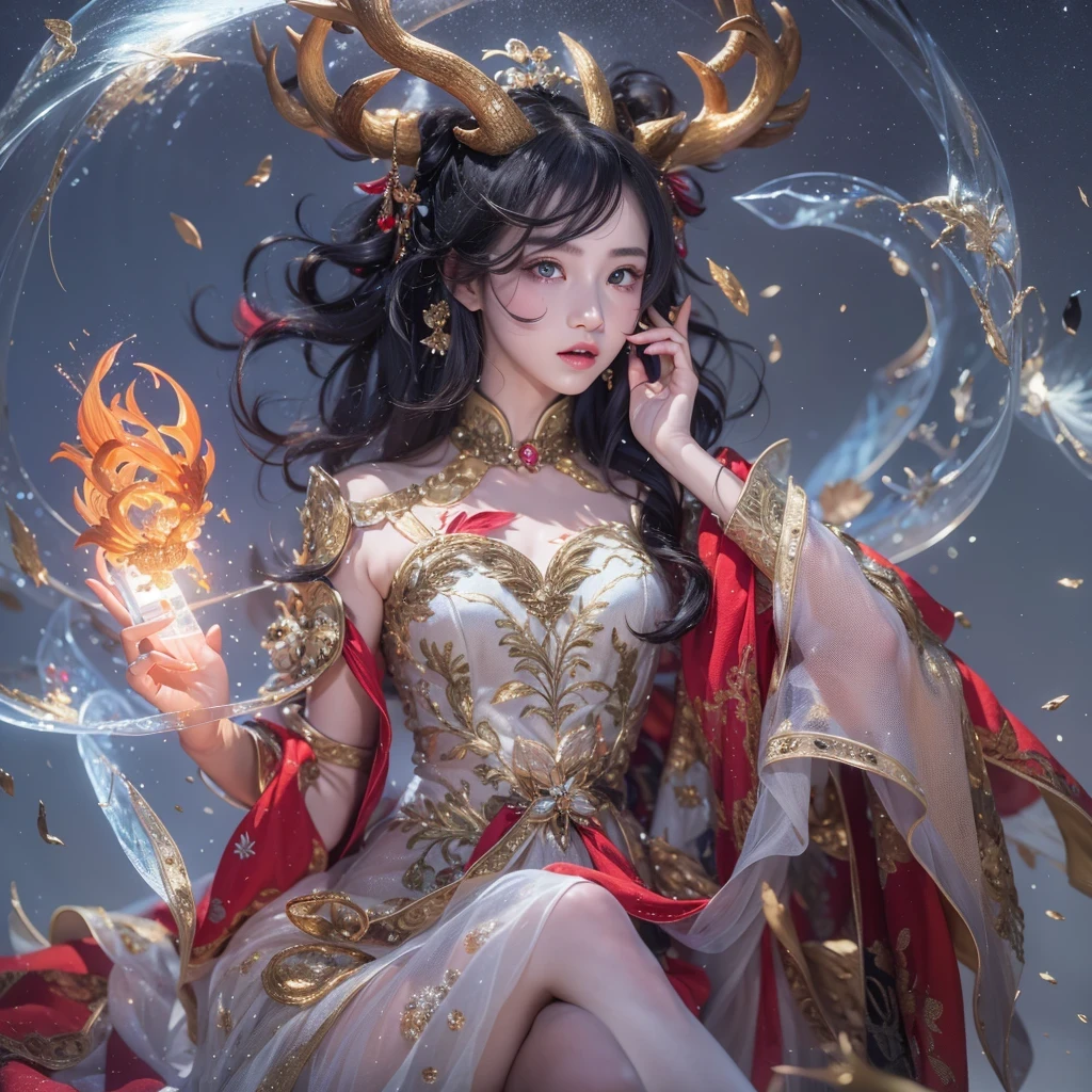 Antlers Flying Nine Tails Light Blue Heavenly Master Flame Hair Star，novel，Torch Night Black Gold Orange Snake Print Silk Trousers，Rouge Diamond Tulle Sheer Lizard Print，Fat girl flying in space in the snow 1:900 miniatures，side view，pure transparency，put on boxing gloves，佩戴金框反Light挡风玻璃眼镜，Panoramic super wide angle，very happy，Authentic and delicate texture，Strong visual impact，super detailed，dream girl，delicate face型，beautiful eyes，Hair floating in the air， cherry style，Zhou Xiaotong，crystal clear，Good sense of perspective，Light影效果，16KLight滑，surface reflected Light，flowing black hair，Water Goddess 32K，complicated，grace，Very detailed，Gorgeous，digital photography，Autumn Cowboy Shooting，Surrealism，broken ruby，defeat magic，Water magic entanglement，（masterpiece，Light，beautiful eyes：1.2），high dynamic range，void 5 energy storm，(china 1 girl，black eyes:1.5），rouge skin，porcelain skin，(sit on stone：1.5），delicate face，black hair，穿上Gorgeous金色铠甲，take off shoulders，，short skirt，beautiful golden armor，it&#39;it&#39;It&#39;s raining，With a shy head down，Turn your back to the camera，masterpiece，side,side portrait close-up