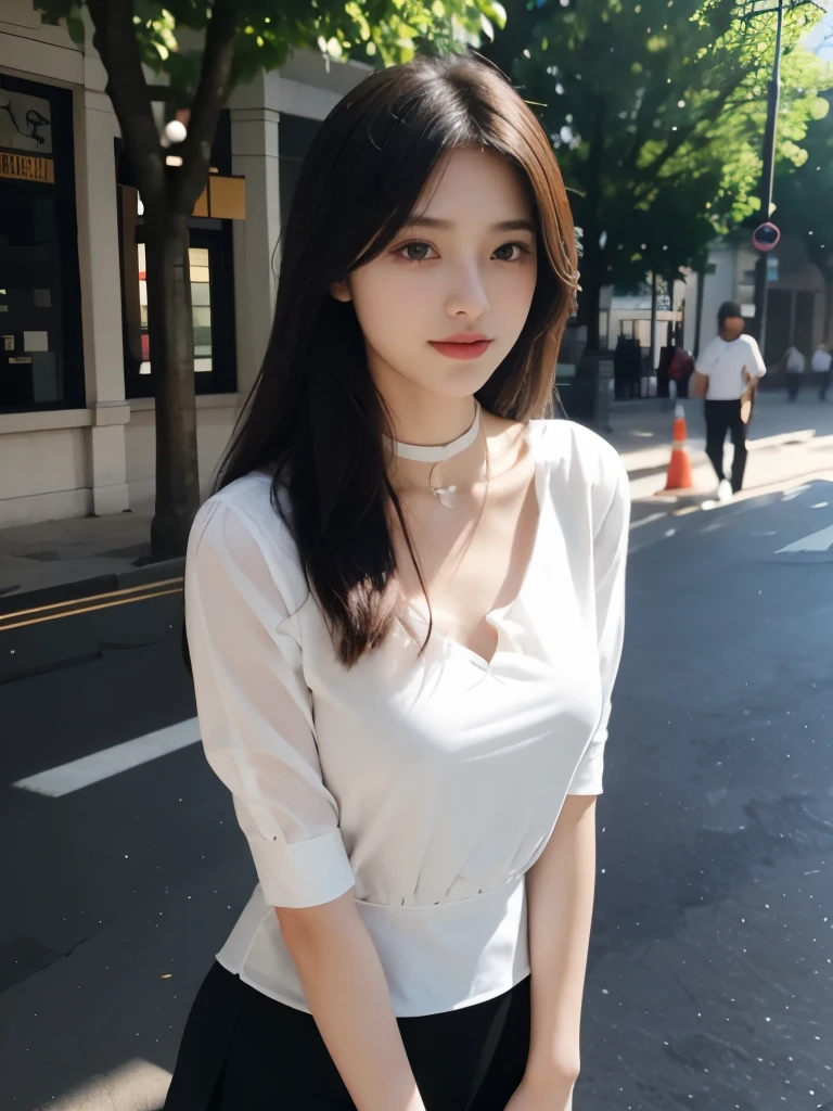 best quality,masterpiece,ultra high resolution,(Realism:1.4),RAW photos,1 girl,Off the shoulders,long white hair,broken to pieces,huge ,face highlight,pure,Full of girly feeling,Flushing,18 years old,spaghetti straps,Black suspenders,Deep V big breasts,18 years old微笑女同学,pure,Innocent,(best quality,8k,masterpiece:1.3),Oval face,big eyes,long eyelashes,Beautifully(Realistic style),starry eyes,ultimate face,Realistic light and shadow,Clear facial features, fair and silky skin,White skin, High detail skin, Realistic skin details, Visible pores,(Ultra-detailed),(Perfect body:1.1),long white hair,(dynamic poses),((dynamic background((Volumetric light:1.3)),Room,floor