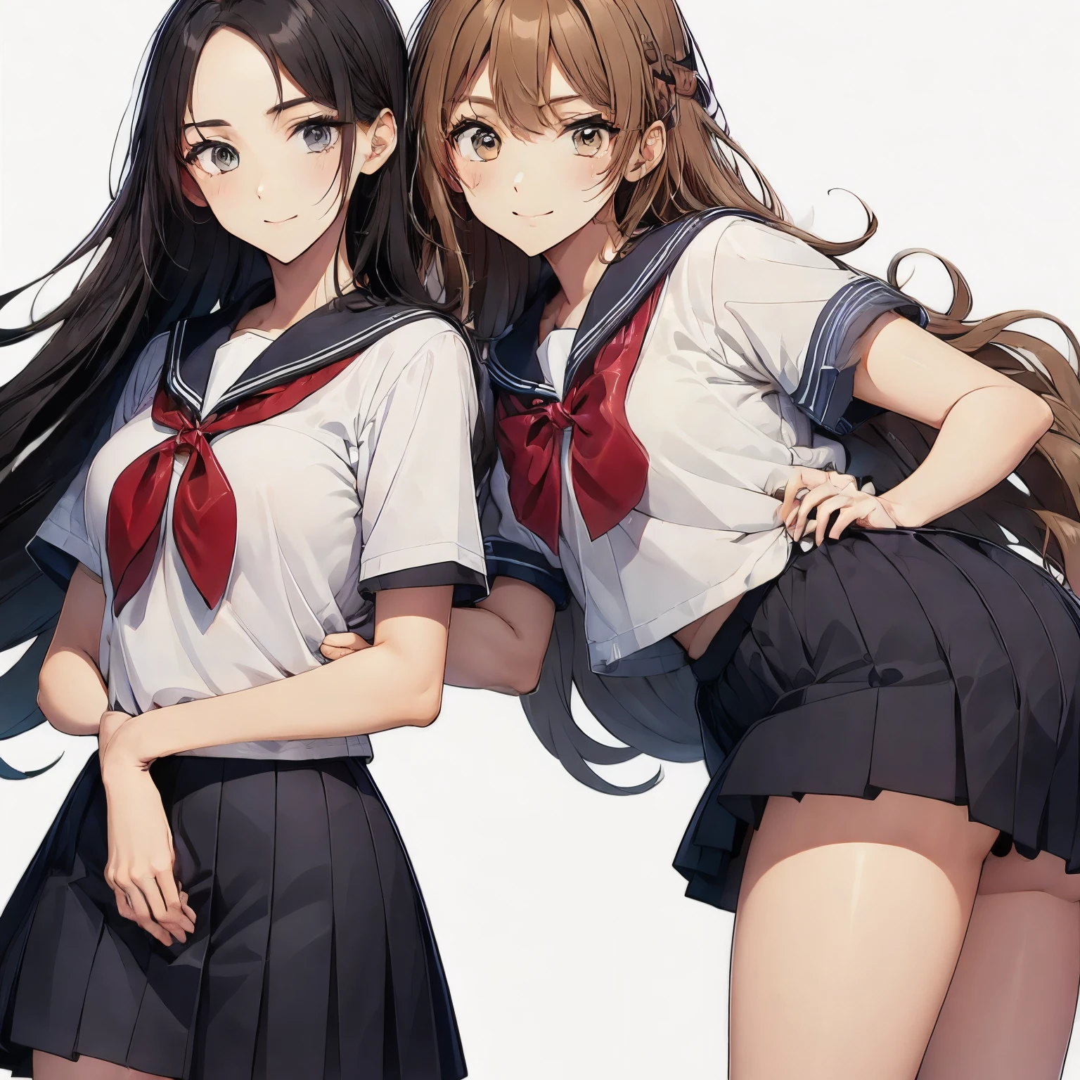 high quality,((2girls,chyuri,snuggling,smile)),Japanese high school student,short sleeve sailor school uniform,