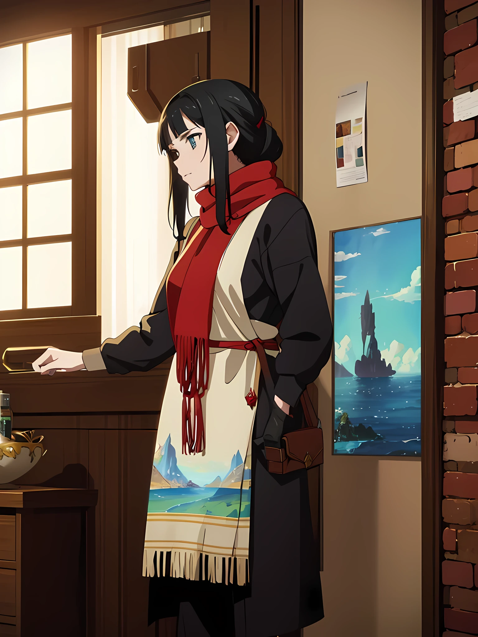 a painting of a man with a scarf on her neck, craig mullins alphonse mucha, artgerm craig mullins, beautiful character painting, rhads and lois van baarle, artgerm and atey ghailan, charlie bowater rich deep colors, ross tran 8 k, ( ( mads berg ) ), artgerm and craig mullins