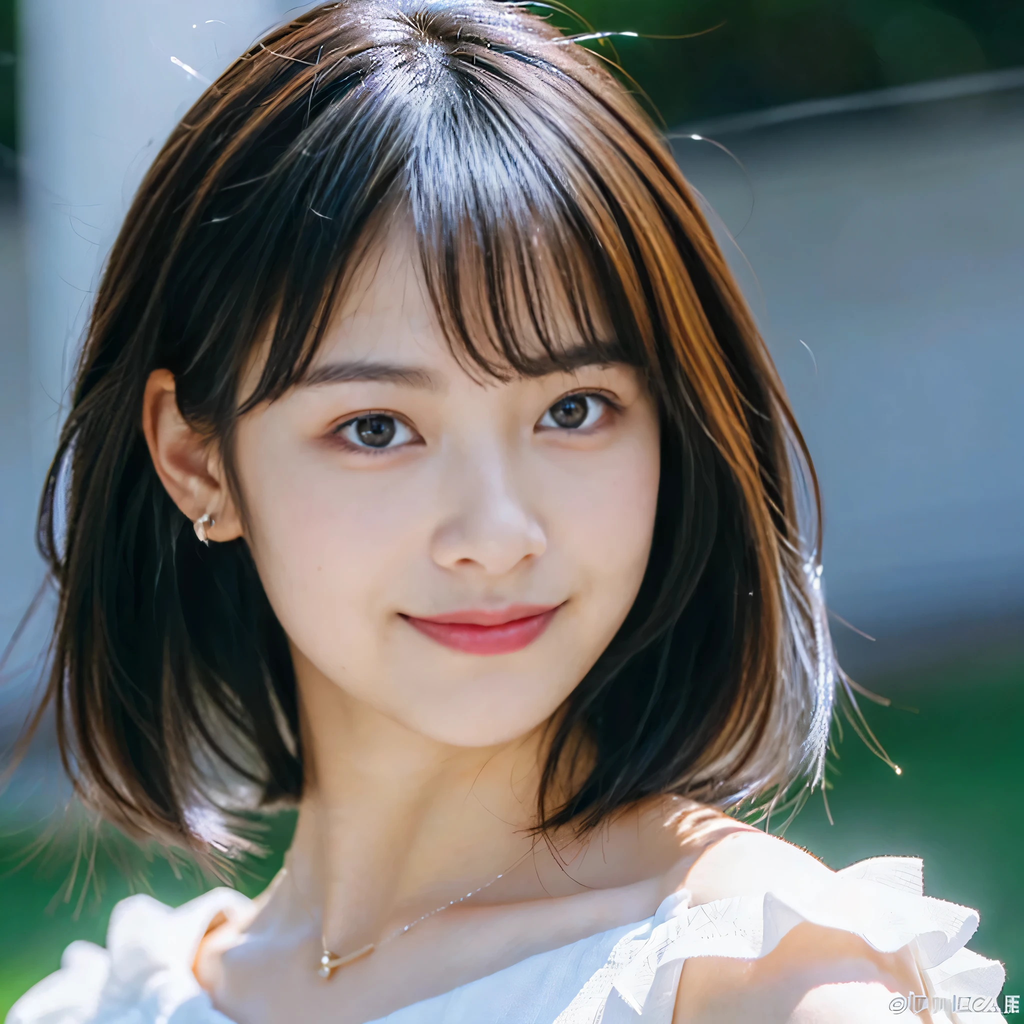 Best-Quality, Masterpiece, Ultra-High-Resolution, (Photorealistic:1.4), Raw-Photo, Hyper-Detailed, 1girl, (18-years-old, Japanese famous idol, wearing off-the-shoulder top, portrait, face focus, (twinkle smile, looking at viewer), ((extremely cute face like a the most popular Japanese idol, amazingly beautiful big black eyes, beautiful black short-cut-haired, very beautiful white realistic skins)), detailed face, detailed eyes, detailed hair, detailed white realistic skins