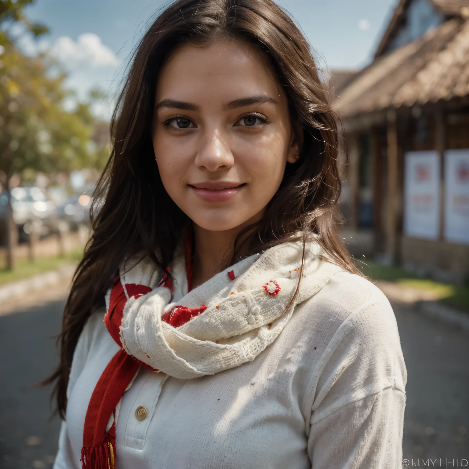 highest quality, epic realistic, ((in the bright daylight :1.4)), ((portrait:1.5)),(background: bright ) high contrast ,glorious picture, lowest lux, lighting face, she's comfortable, wearing red pullover, white scarf, looks incredible, (8k, Raw photo, Highest quality),(epic realistic:1.5), an Indian woman, full figure photo, jeans pant trousers, face,(detailed eyes:0.8),(looking at the camera:1.4), (Highest quality), ( high contrast, deep shadows), Intricate details, cinematic,((skin:1.4)), (long dark hair:1.3), long hair, messy ,(Hdr:1.5),Detailed, colors, Superior quality, ( sunny sky: 1.4), Masterpiece, Raw Photo (25-year-old, looking at viewer), beautiful, (wearing red pullover, white scarf), perfect, natural, perfect composition, portrait, perfect face, smiling expression, fair skin, bright complexion, Captivating eyes, Bright details, Tight lips, (High Skin Detail), no dot on forehead,, (blue tint: 0.6), (sale: 0.8), (bloody: 0.7), Key lighting , (backlight: 0.5), Canon 5d, 50mm lens, f/4 apertures, (Ultra-detailed, Complex detail), sharp focus, soft colors, 8k, Absurd, 80mm, photography, smiling, solid white background, no background