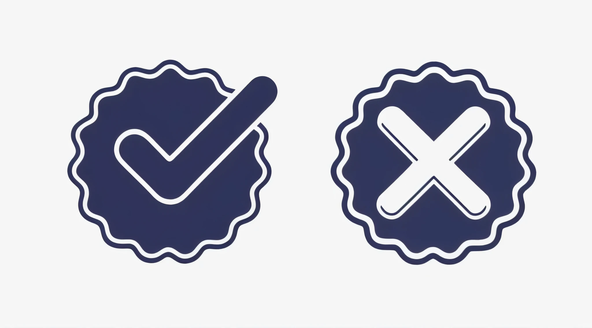 a close up of two signs with a cross and a tick, status icons, best on adobe stock, simplistic iconography, vector icon, simple illustration, removed watermarks, contrast icon, high quality image, reduced minimal illustration, flat icon, no watermarks, vector graphics with clean lines, simplified forms, in icon style, clean and pristine design, high quality photo