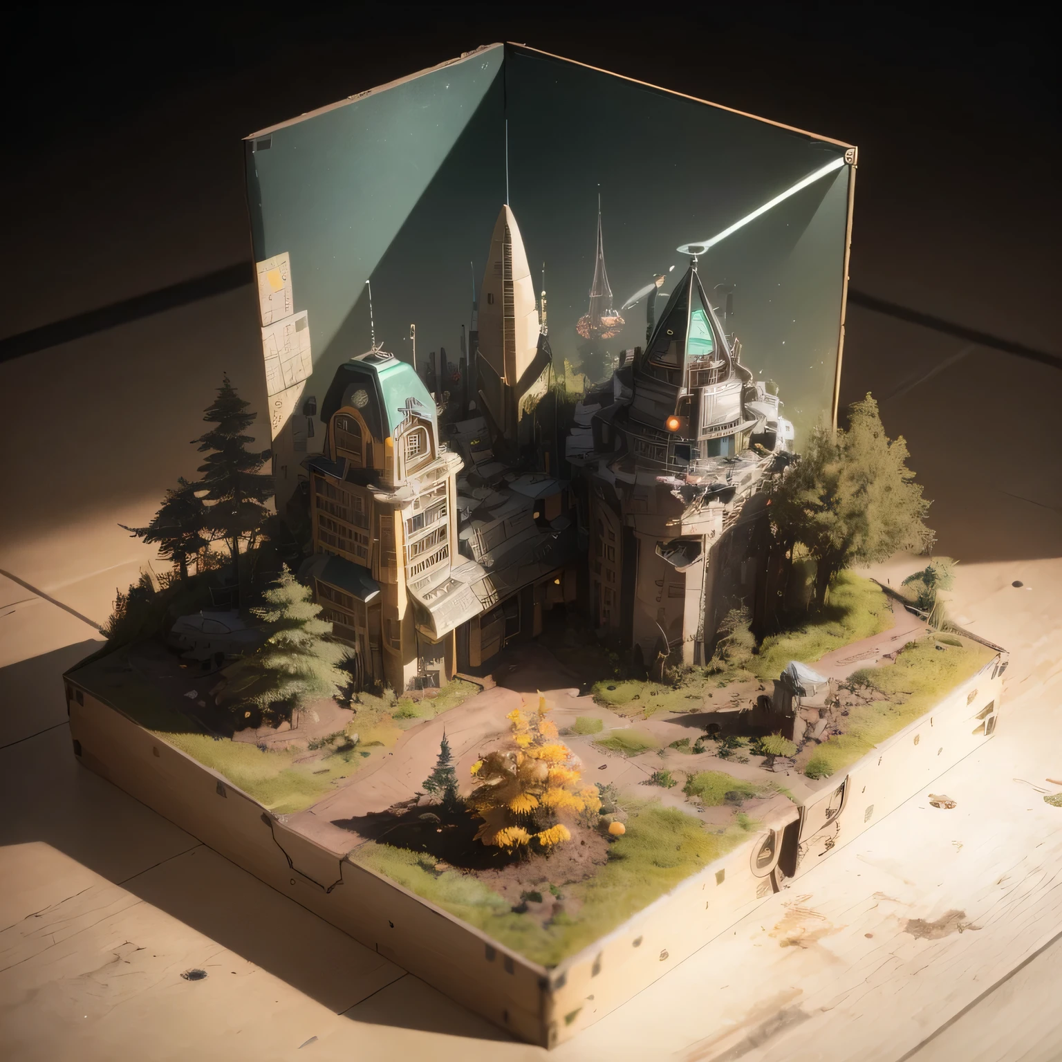 3598年Mars realistic model, (split ends, original photo, best quality, masterpiece:1.4),Steampunk Cyberpunk 6820 City,(CyberpunkMars light:1.3), Mars (related to land),(in a small nature box:1.3),Isometric, small nature, landscape on foundation,landscape,