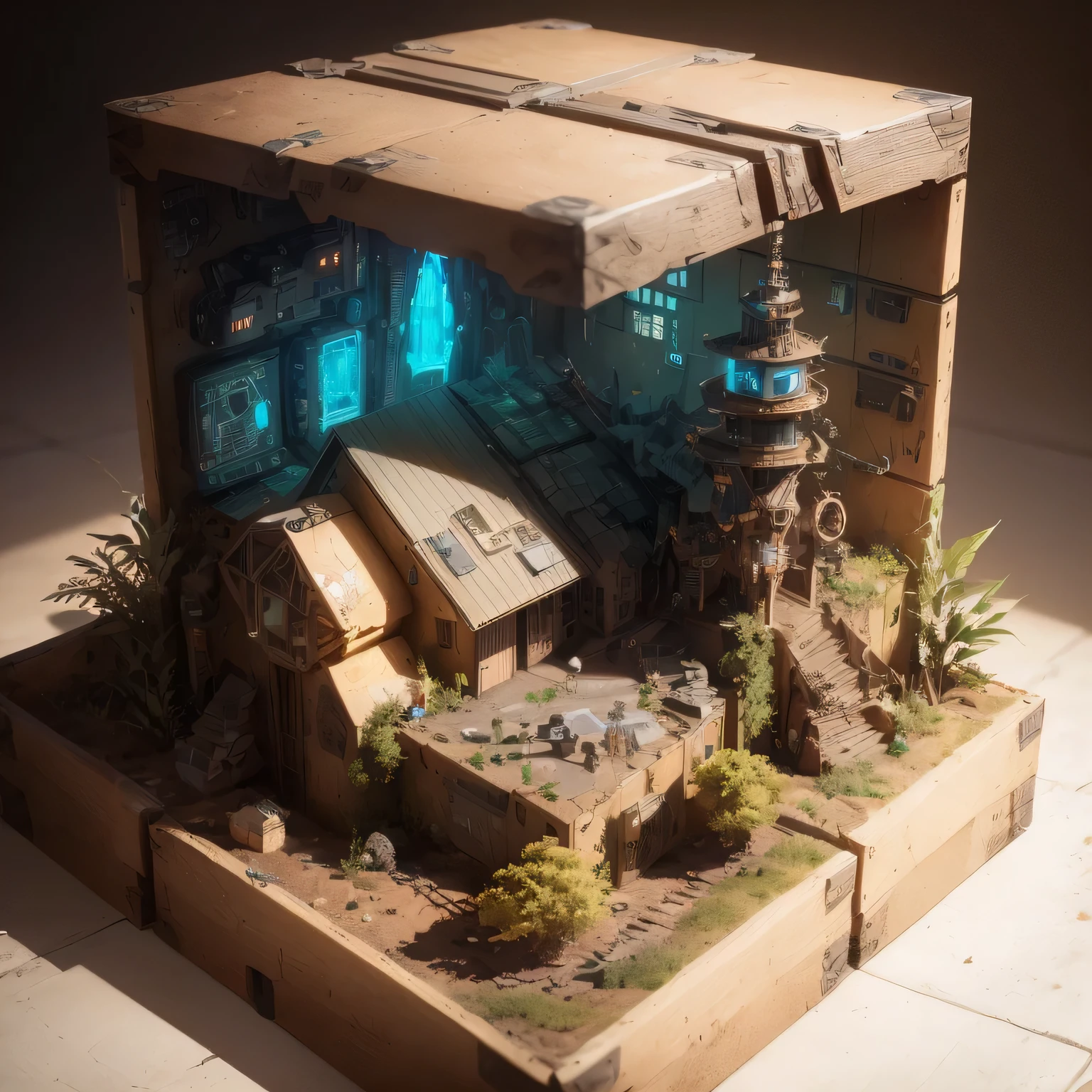3598年Mars realistic model, (split ends, original photo, best quality, masterpiece:1.4),Steampunk Cyberpunk 6820 City,(CyberpunkMars light:1.3), Mars (related to land),(in a small nature box:1.3),Isometric, small nature, landscape on foundation,landscape,
