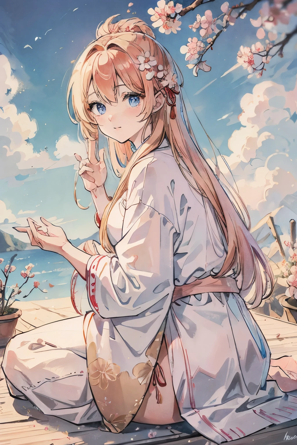 peach blossom spirit、golden hair、sky blue eyes、sacred、Winning spirit