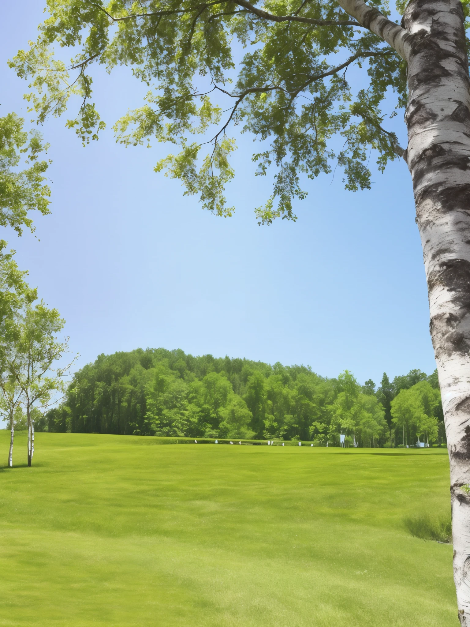 birch against a clear blue sky, Summer, green, Nature