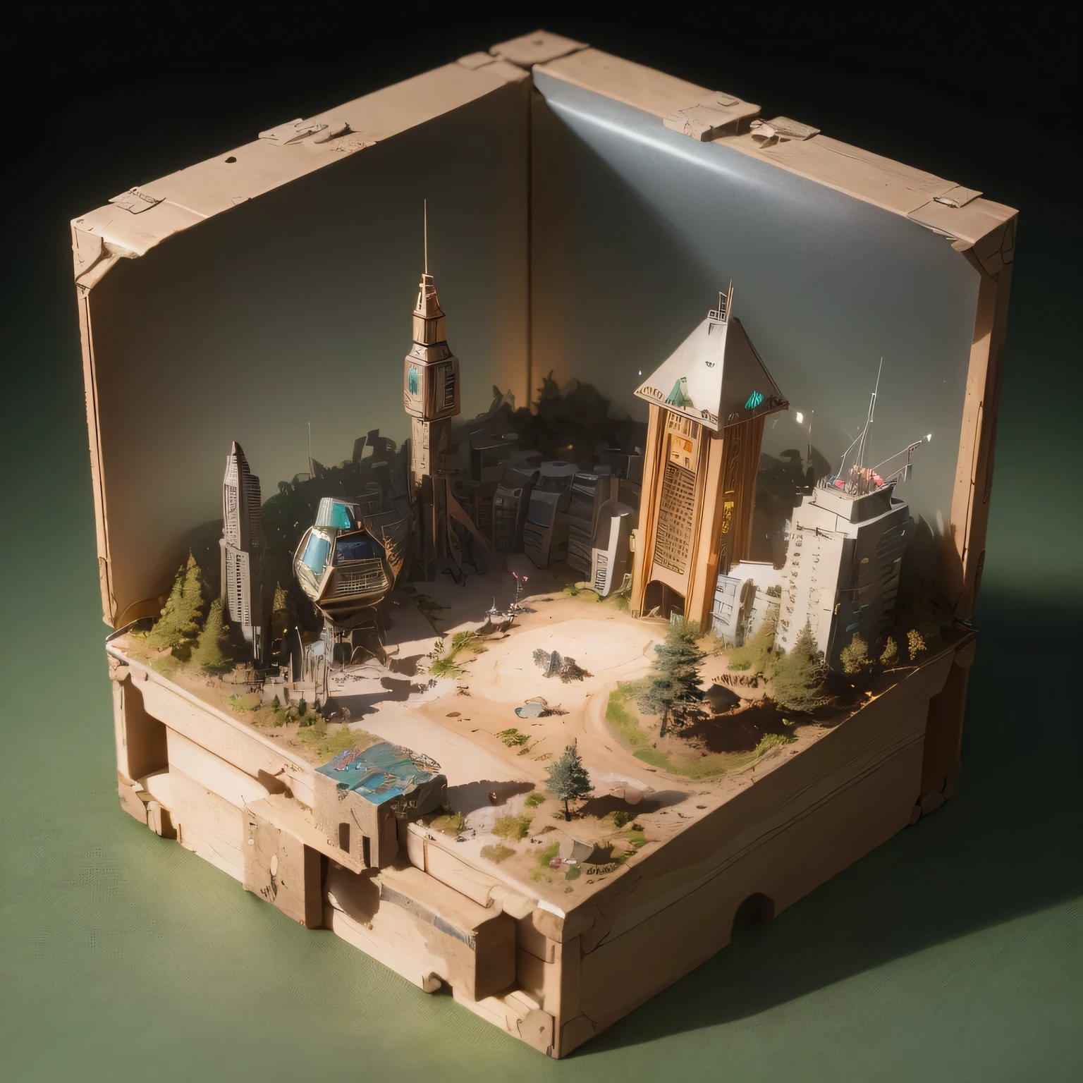3598年Mars realistic model, (split ends, original photo, best quality, masterpiece:1.4),Steampunk Cyberpunk 6820 City,(CyberpunkMars light:1.3), Mars (related to land),(in a small nature box:1.3),Isometric, small nature, landscape on foundation,landscape,
