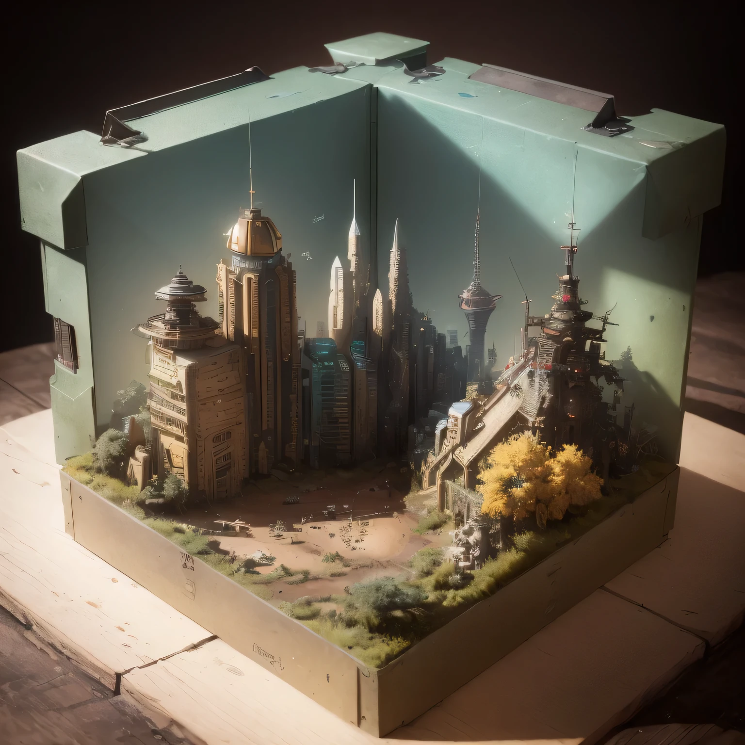 3598年Mars realistic model, (split ends, original photo, best quality, masterpiece:1.4),Steampunk Cyberpunk 6820 City,(CyberpunkMars light:1.3), Mars (related to land),(in a small nature box:1.3),Isometric, small nature, landscape on foundation,landscape,