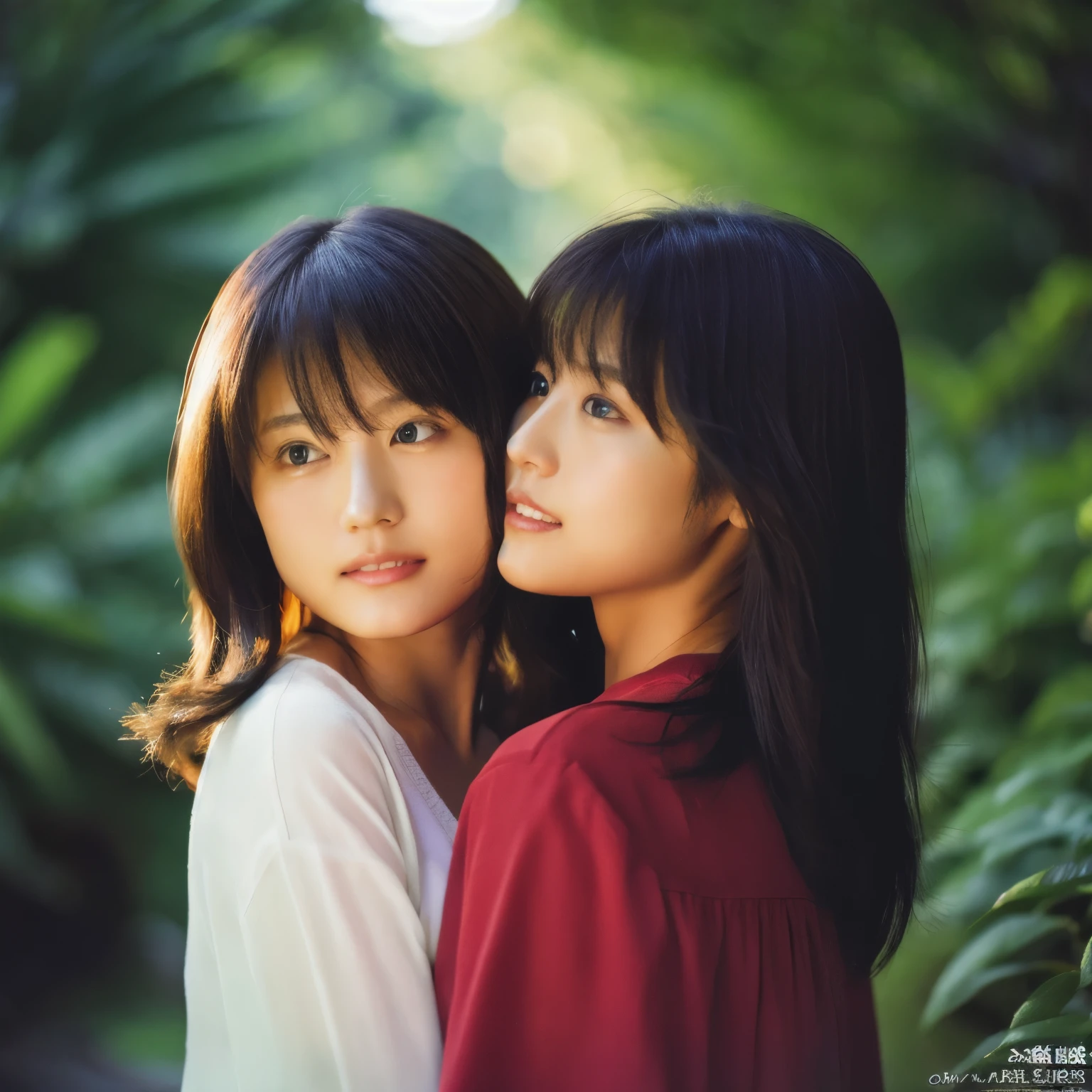 two beautiful japanese women kissing、、Highly detailed CG Unity 32K wallpaper, realistic , photo-realistic , RAW photo , High-definition RAW color photo , professional photos , highest quality , 超A high resolution , super detailed , official photo . break out of sharp focus , detailed shadow , soft lighting , Bokeh , bloom , light from the front , cinematic lighting , light shines on your face , beautiful lighting , retro environment , camera flash , polaroid photo , i will fix it , graduated tone , film grain .