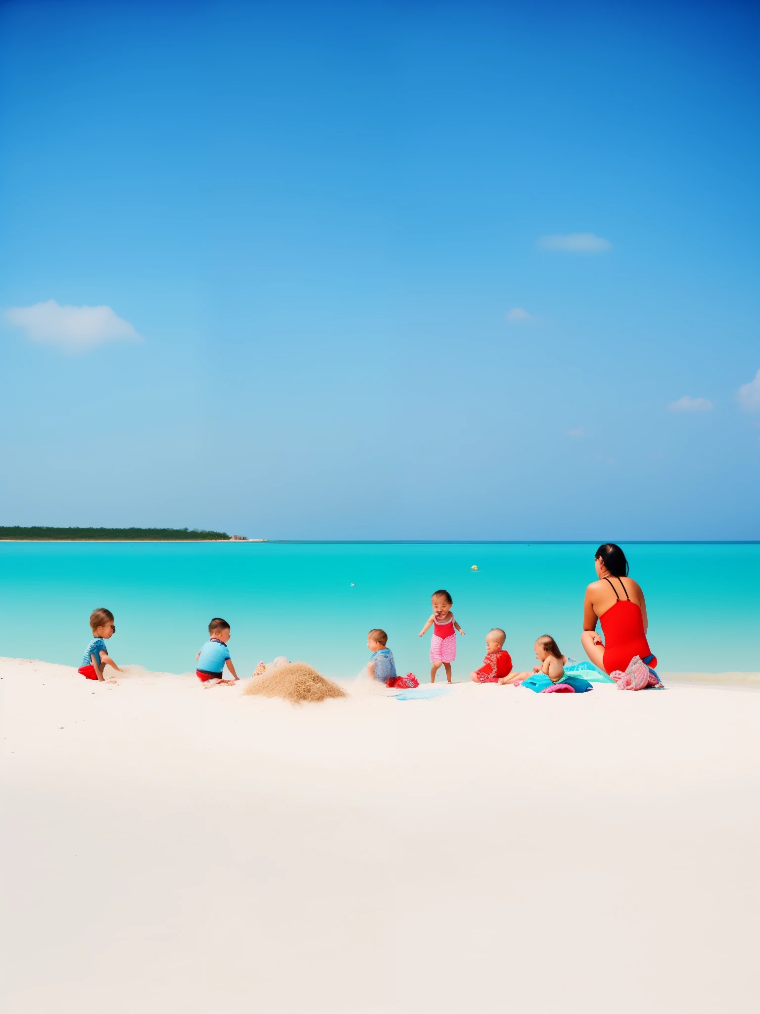 sunny day,at the beach, children, vacation photos, white sand