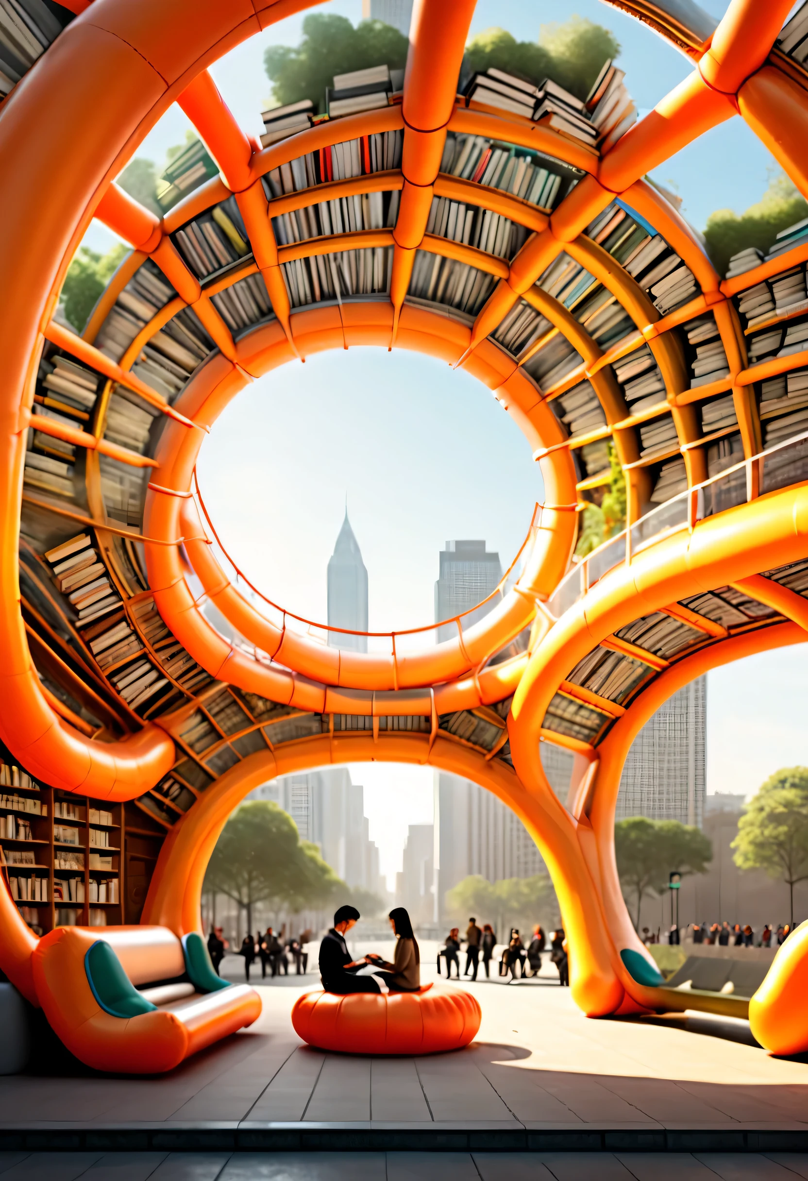 (Scene design),(station),公交station,bench doubles as cozy reading nook,将街头station图书馆概念化,Promote urban culture,Develop a sense of community,and bring city residents together,Shared literary appreciation space。They are made of inflatable PVC,Easy to transport and install,At the same time, translucency further ensures that sufficient natural light penetrates the interior.,Create a warm atmosphere for readers。They also provide a platform for local artists and writers to showcase their work,Further enhance urban cultural vitality。
series envisions urban streetscapes planted with inflatable infrastructure,Doubles as a public library,Residents can take a break and read while exploring the city,Translucent inflatable PVC structure,Stack books,The project fosters a sense of community,Bringing people together to enjoy books through shared spaces