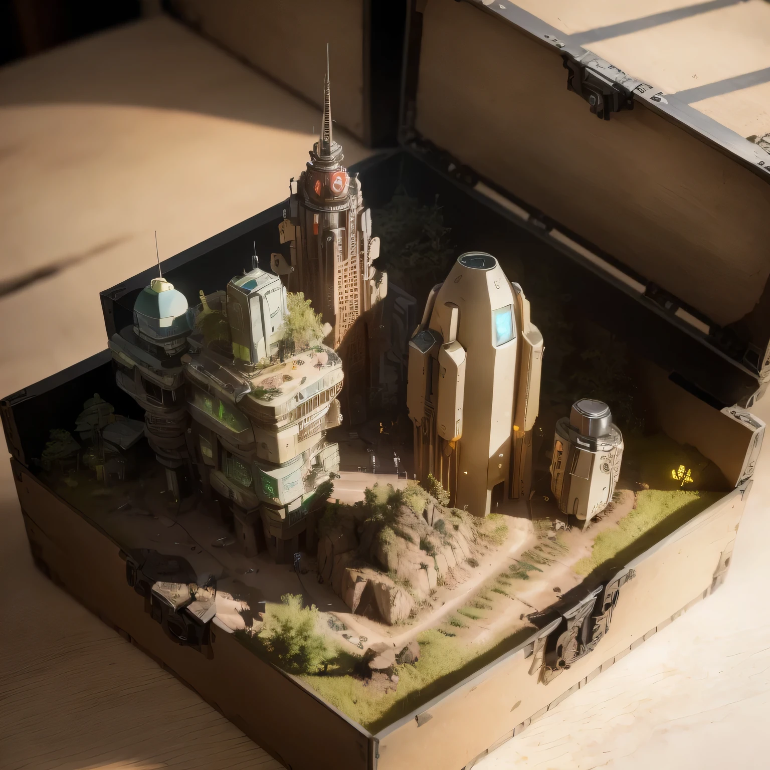3598年Mars realistic model, (split ends, original photo, best quality, masterpiece:1.4),Steampunk Cyberpunk 6820 City,(CyberpunkMars light:1.3), Mars (related to land),(in a small nature box:1.3),Isometric, small nature, landscape on foundation,landscape,