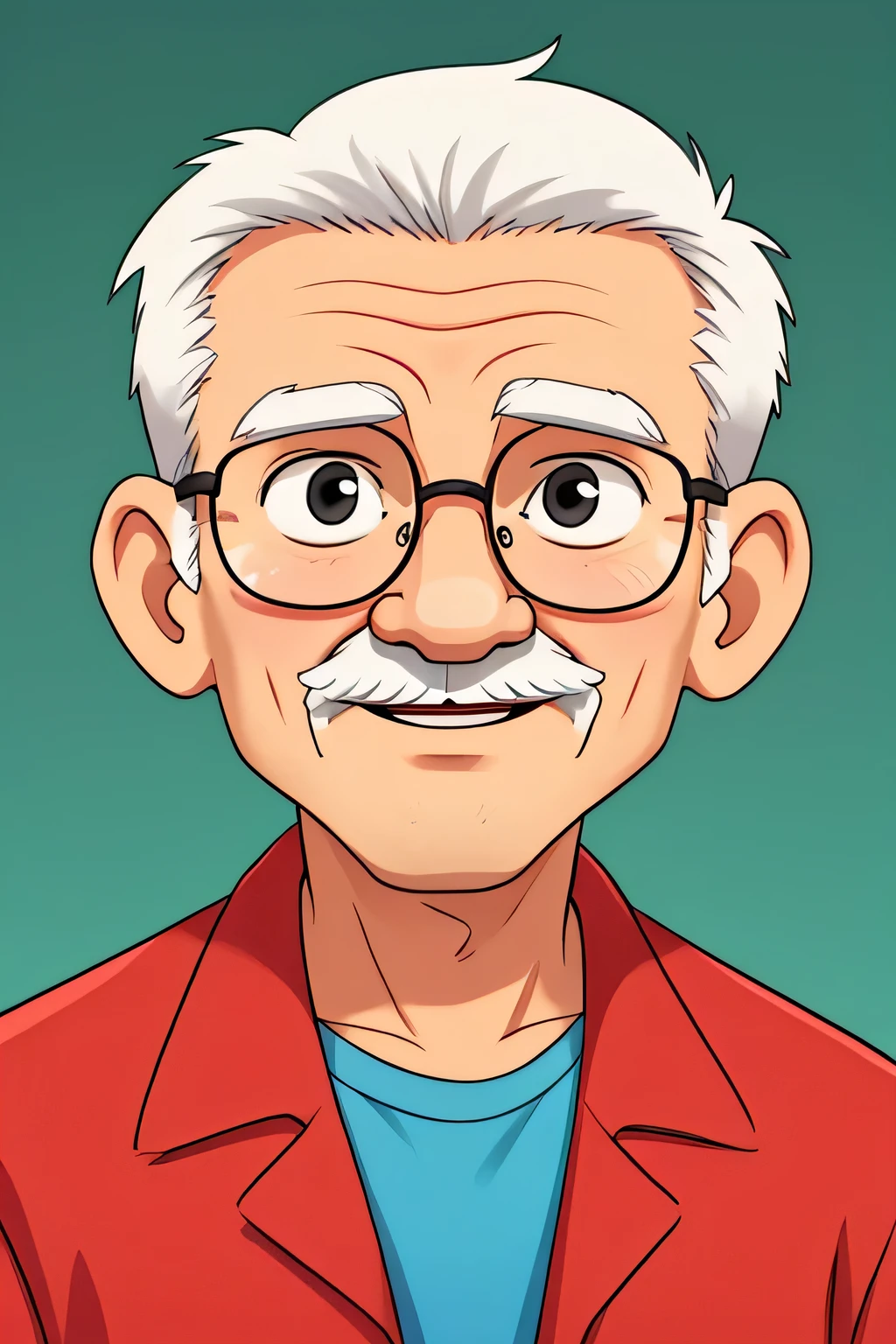 An older man with glasses and a mustache in a red jacket - SeaArt AI