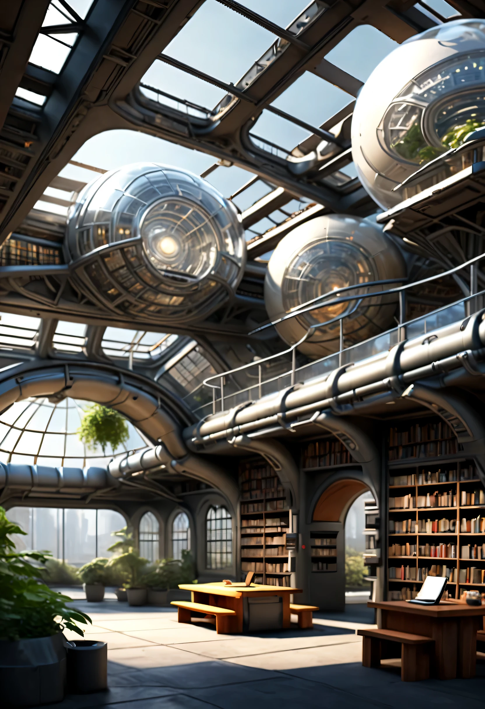 station, 图书馆式station, Stop signs, people waiting for bus, sense of technology, cyberpunk, future, science fiction小说,,aisle,architecture,structure,garage,library,greenhouse,peaceful atmosphere,Soft atmosphere,author:buckminster fuller,Zaha Hadid,author:Renzo Piano,high detail,super quality,high resolution,16k,Surrealism,Super real,Ice Age, science fiction, futuristic, land art,Lithuania,cancer, ♋︎,depth of field (degrees of ),bottom view,mood lighting,
bench doubles as cozy reading nook,构思街道station图书馆,Provide a shared literary appreciation space for urban residents,They are made of inflatable PVC,Easy to transport and install,At the same time, translucency further ensures that sufficient natural light penetrates the interior.,Create a warm atmosphere for readers。They also provide a platform for local artists and writers to showcase their work,Further enhance urban cultural vitality。 series envisions urban streetscapes planted with inflatable infrastructure,Doubles as a public library,Residents can take a break and read while exploring the city,Translucent inflatable PVC structure,Stack books,stop