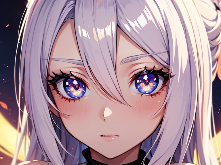 um close up de uma mulher com cabelos longos e olhos vermelhos, with olhos vermelhos brilhantes, with olhos vermelhos brilhantes, olhos vermelhos brilhando, pupilas pretas de anime em seus olhos, estilo anime 4k, Impressionante retrato de rosto de anime, olhos vermelhos brilhantes, com olhos brilhantes, com olhos amarelos brilhantes, Rossdraws | afrofuturismo, com olhos vermelhos, olhos laranja brilhantes, olhos vermelhos brilhantes