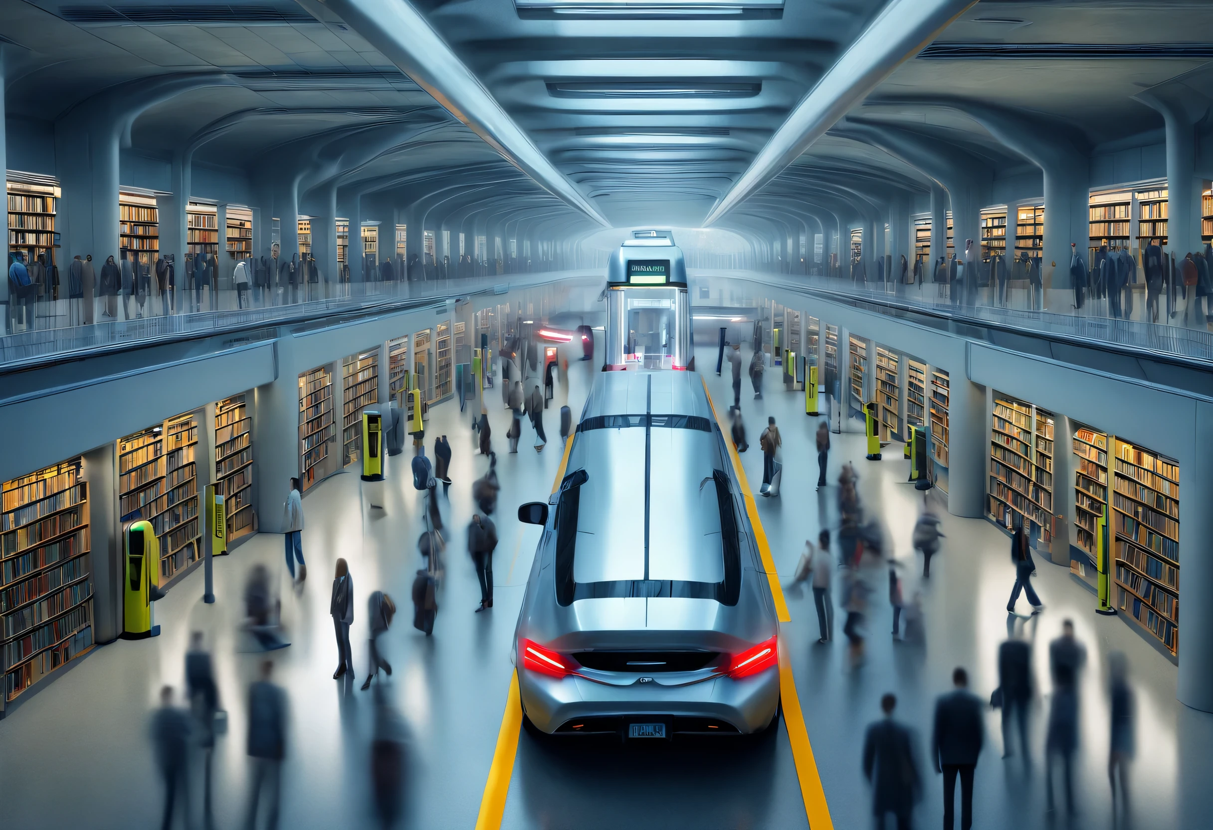 station, books馆式station,books, Stop signs, people waiting for bus, future car, sense of technology, cyberpunk, future, Science fiction,,Real Estate,long term exposure,high dynamic range,minimalist,philippe starck,sharp focus，