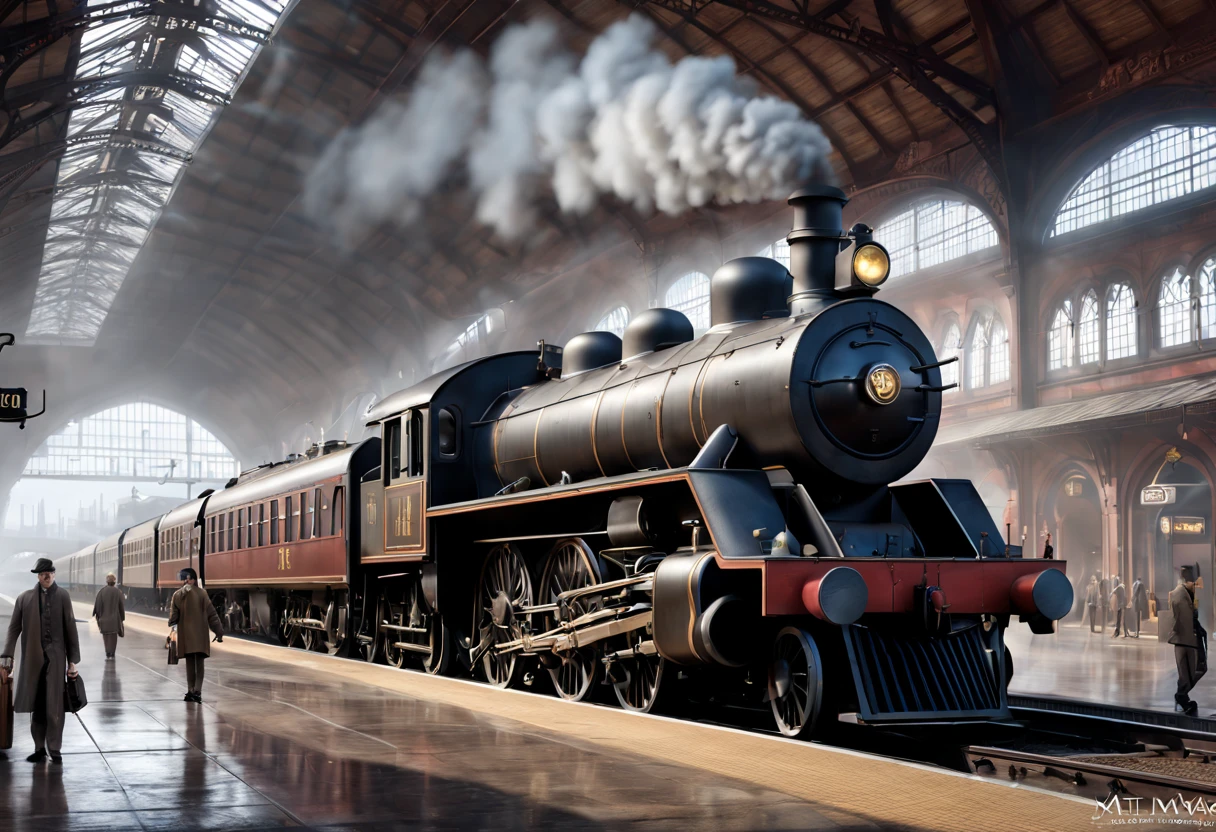 Station Sales Department.Two children playing on the floor of the platform, dieselpunk train station, Steam engine matte spray paint, realistic concept art, Highly detailed matte, Realistic matte, Ultra-realistic matte, Highly realistic concept art, Luxurious matte spray paint, Inspired by Rudy Sisvanto, Realistic Disney, Magical realistic matte painting, 3D rendering matte
