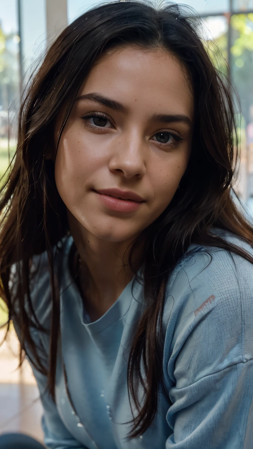 highest quality, epic realistic, ((in the bright daylight :1.4)), ((portrait:1.5)),(background: bright ) high contrast ,glorious picture, lowest lux, lighting face, she's comfortable, wearing sweat shirt, looks incredible, (8k, Raw photo, Highest quality),(epic realistic:1.5), an Indian woman, full figure photo, face,(detailed eyes:0.8),(looking at the camera:1.4), (Highest quality), ( high contrast, deep shadows), Intricate details, cinematic,((skin:1.4)), (long dark hair:1.3), long hair, messy ,(Hdr:1.5), Detailed, colors, Superior quality, ( sunny sky: 1.4), Masterpiece, Raw Photo (25-year-old, looking at viewer), beautiful, (wearing sweat shirt), perfect, natural, perfect composition, portrait, perfect face, smiling expression, fair skin, bright complexion, Captivating eyes, Bright details, Tight lips, (High Skin Detail), no dot on forehead,, (blue tint: 0.6), (sale: 0.8), (bloody: 0.7), Key lighting , (backlight: 0.5), Canon 5d, 50mm lens, f/4 apertures, (Ultra-detailed, Complex detail), sharp focus, soft colors, 8k, Absurd, 80mm, photography, smiling, inside gym, working out inside a gym, gym background