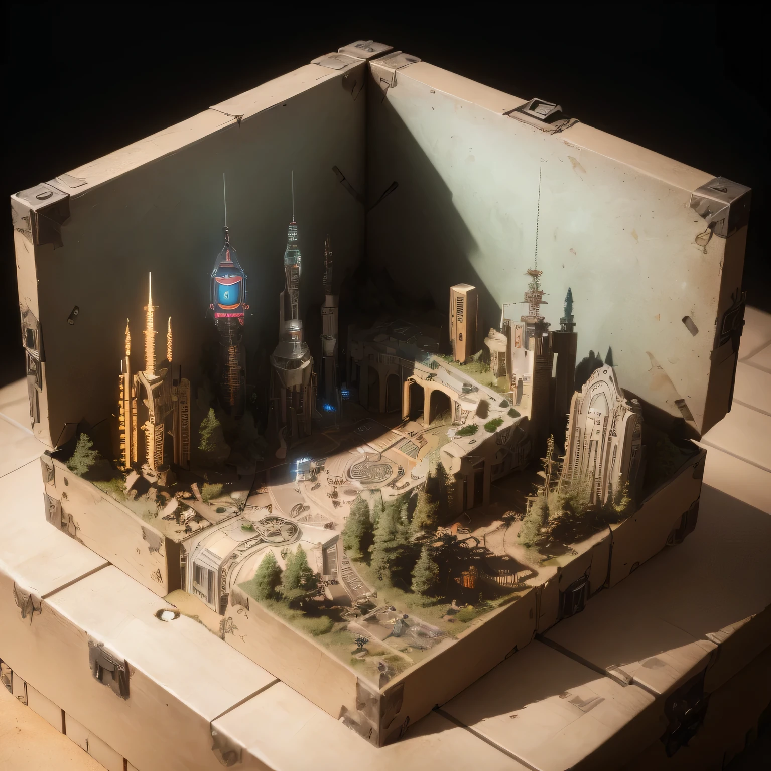 3598年Mars realistic model, (split ends, original photo, best quality, masterpiece:1.4),Steampunk Cyberpunk 6820 City,(CyberpunkMars light:1.3), Mars (related to land),(in a small nature box:1.3),Isometric, small nature, landscape on foundation,landscape,