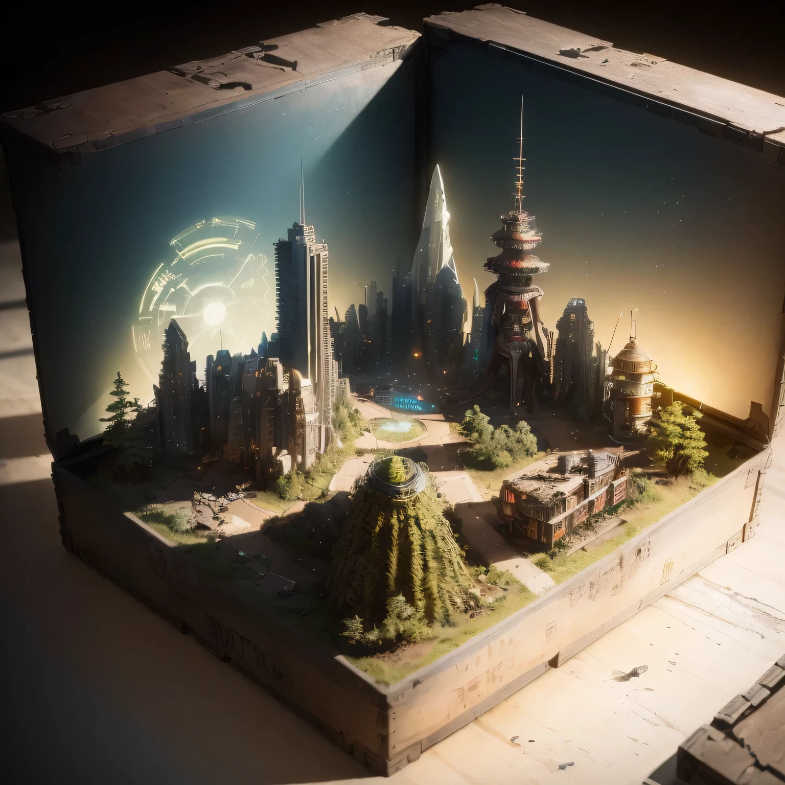 3598年Mars realistic model, (split ends, original photo, best quality, masterpiece:1.4),Steampunk Cyberpunk 6820 City,(CyberpunkMars light:1.3), Mars (related to land),(in a small nature box:1.3),Isometric, small nature, landscape on foundation,landscape,
