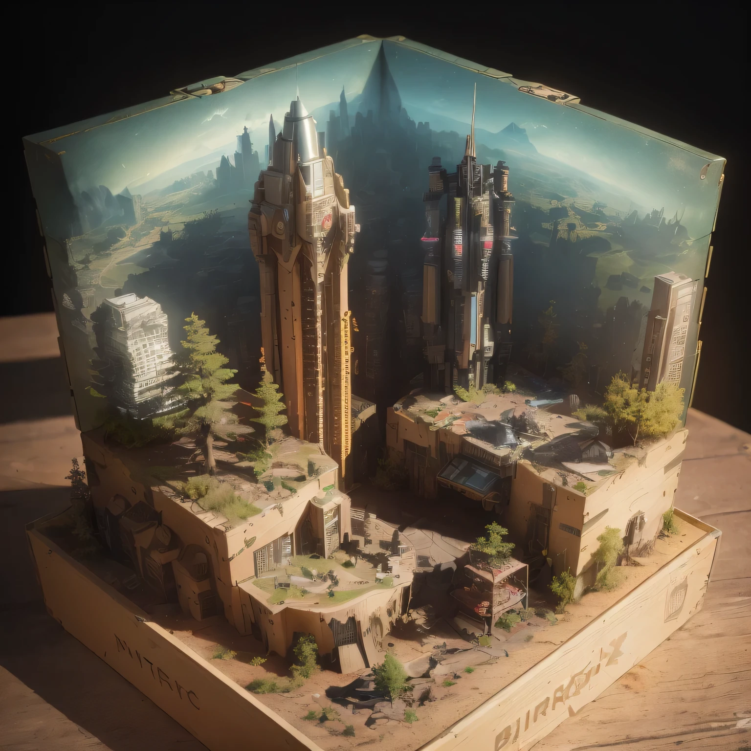 3598年Mars realistic model, (split ends, original photo, best quality, masterpiece:1.4),Steampunk Cyberpunk 6820 City,(CyberpunkMars light:1.3), Mars (related to land),(in a small nature box:1.3),Isometric, small nature, landscape on foundation,landscape,