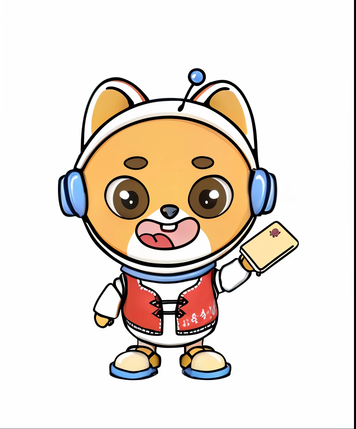 Blind Box Toys style, an adorable IP figure wearing a white dress with a small white helmet, holding a small book inside his hand, white background, a red tabard outside the white dress, helmet, cute smile, big eyes, an adorable fruitcake,3d style, oc rendering, blender ,HD, high quality