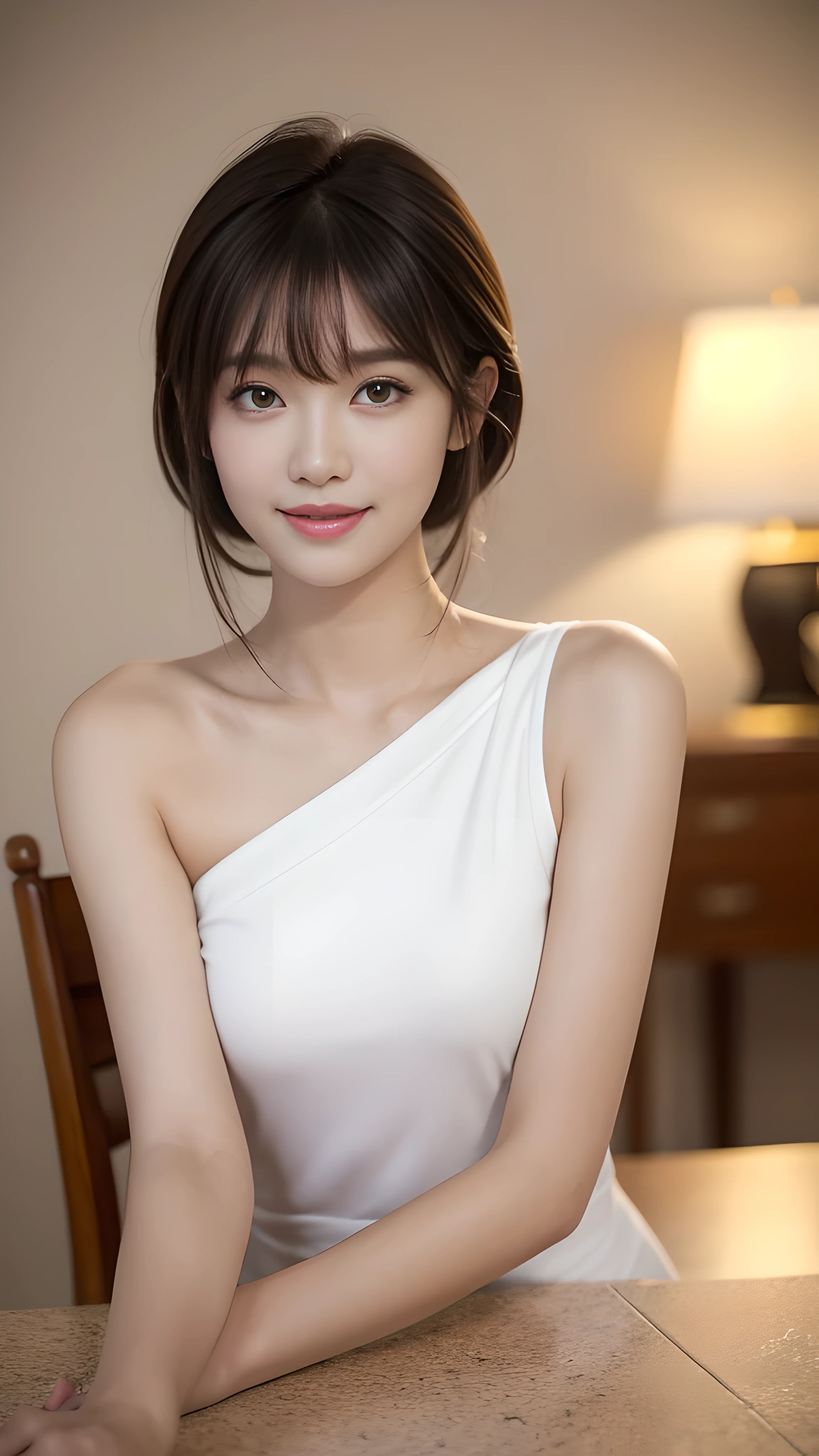 (table top:1.3), High resolution, Super detailed, Highly detailed CG Unity 8k wallpaper, realistic, photo-realistic, RAW photo, beautiful and detailed face, white skin, realistic skin, fine fabric texture, detailed hair texture, perfect proportions, beautiful face, Accurate, anatomically correct, Highly detailed face and skin texture, natural neck length, (beautiful hand air skin:1.2), thin legs, thin legs, fine eyes, symmetrical eyes, light brown eyes, double eyelid, thin eyebrows, (glossy lips:1.4), (goddess smile:1.2), 
break, 
(classy and cute girl:1.3), 
(medium big breasts), (slender body shape:1.2), 
(Hair color is random, hair length is random, Hairstyle is random), (( asymmetrical bangs:1.2)), (upper body shot:1.2), 
 ,bus guide、night、cold winter season、nice random place、outside、The presence or absence of a hat is random..、Random outfit with random colors, but、that dress is so sexy、male