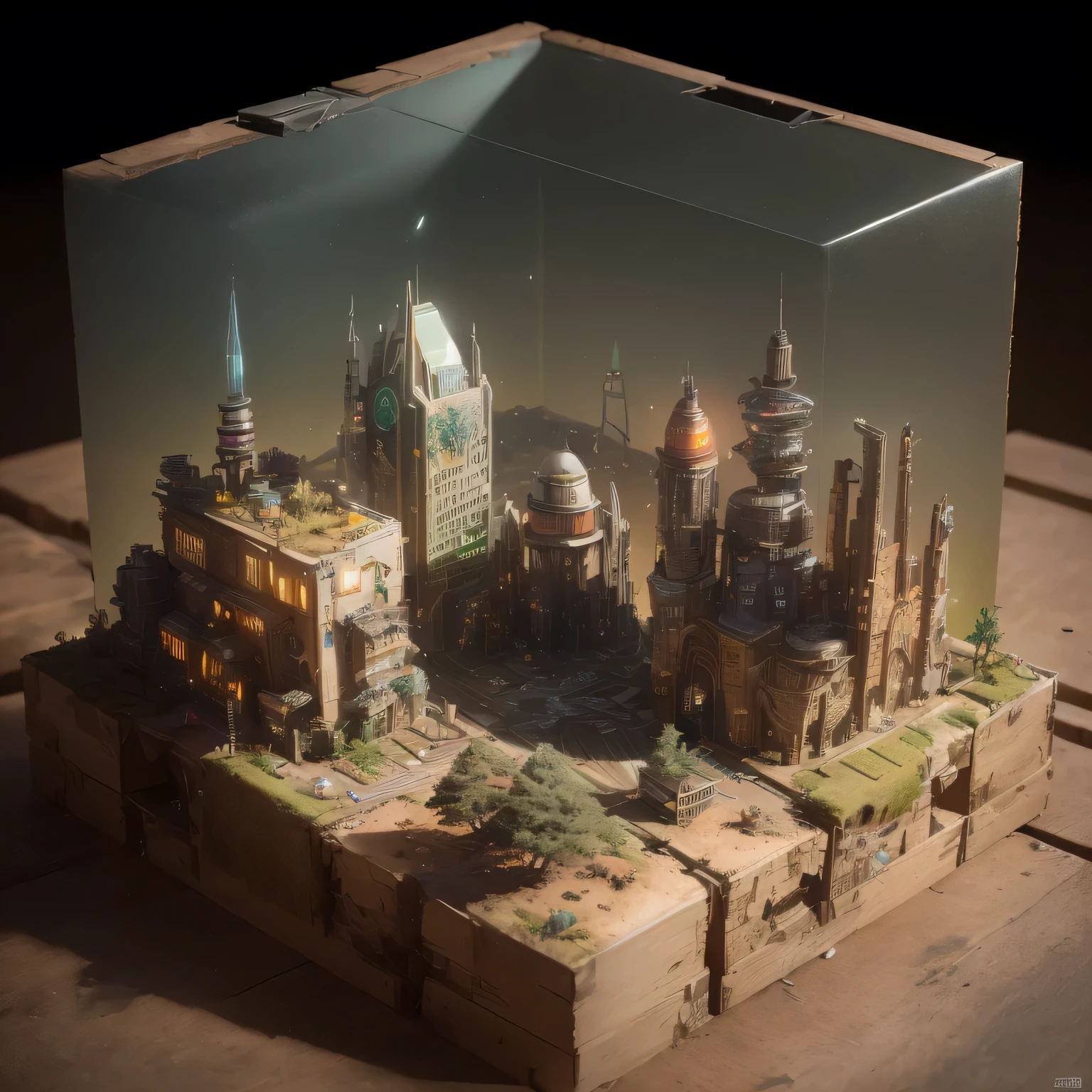 3598年Mars realistic model, (split ends, original photo, best quality, masterpiece:1.4),Steampunk Cyberpunk 6820 City,(CyberpunkMars light:1.3), Mars (related to land),(in a small nature box:1.3),Isometric, small nature, landscape on foundation,landscape,