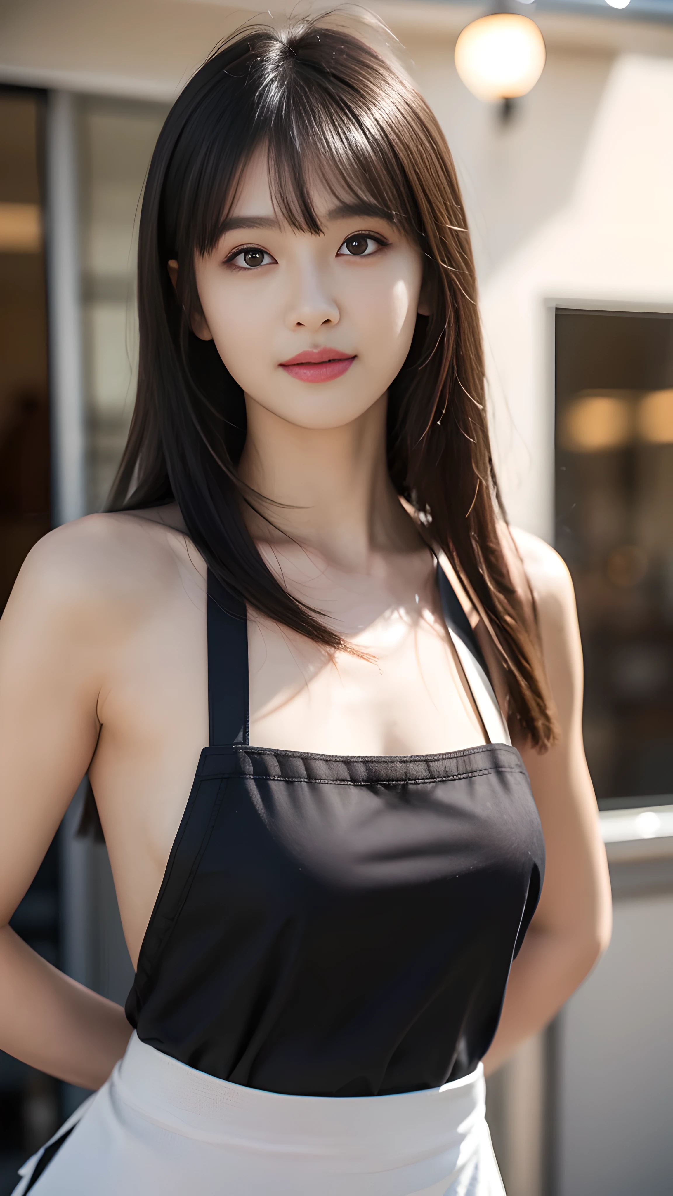 High resolution, Super detailed, Highly detailed CG Unity 8k wallpaper, realistic, photo-realistic, RAW photo, beautiful and detailed face, white skin, realistic skin, fine fabric texture, detailed hair texture, perfect proportions, beautiful face, Accurate, anatomically correct, Highly detailed face and skin texture, natural neck length, (beautiful hand air skin:1.2), thin legs, thin legs, fine eyes, symmetrical eyes, light brown eyes, double eyelid, thin eyebrows, (glossy lips:1.4), (goddess smile:1.2),
break,
(classy and cute girl:1.3),
(medium big breasts), (slender body shape:1.2),
(Hair color is random, hair length is random, Hairstyle is random), (( asymmetrical bangs:1.2)), (upper body shot:1.2),
,bus guide、night、cold winter season、nice random place、outside、The presence or absence of a hat is random..、Naked, wearing only an apron, Apron color is random, but、An apron with a very sophisticated and carefully designed design..、male