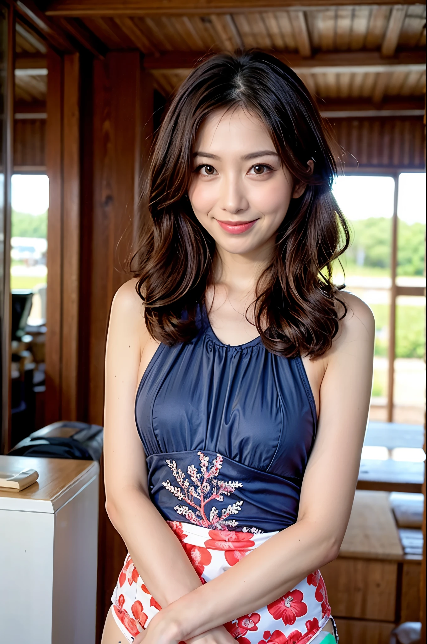 Araffe asian woman in a blue dress posing for a picture - SeaArt AI