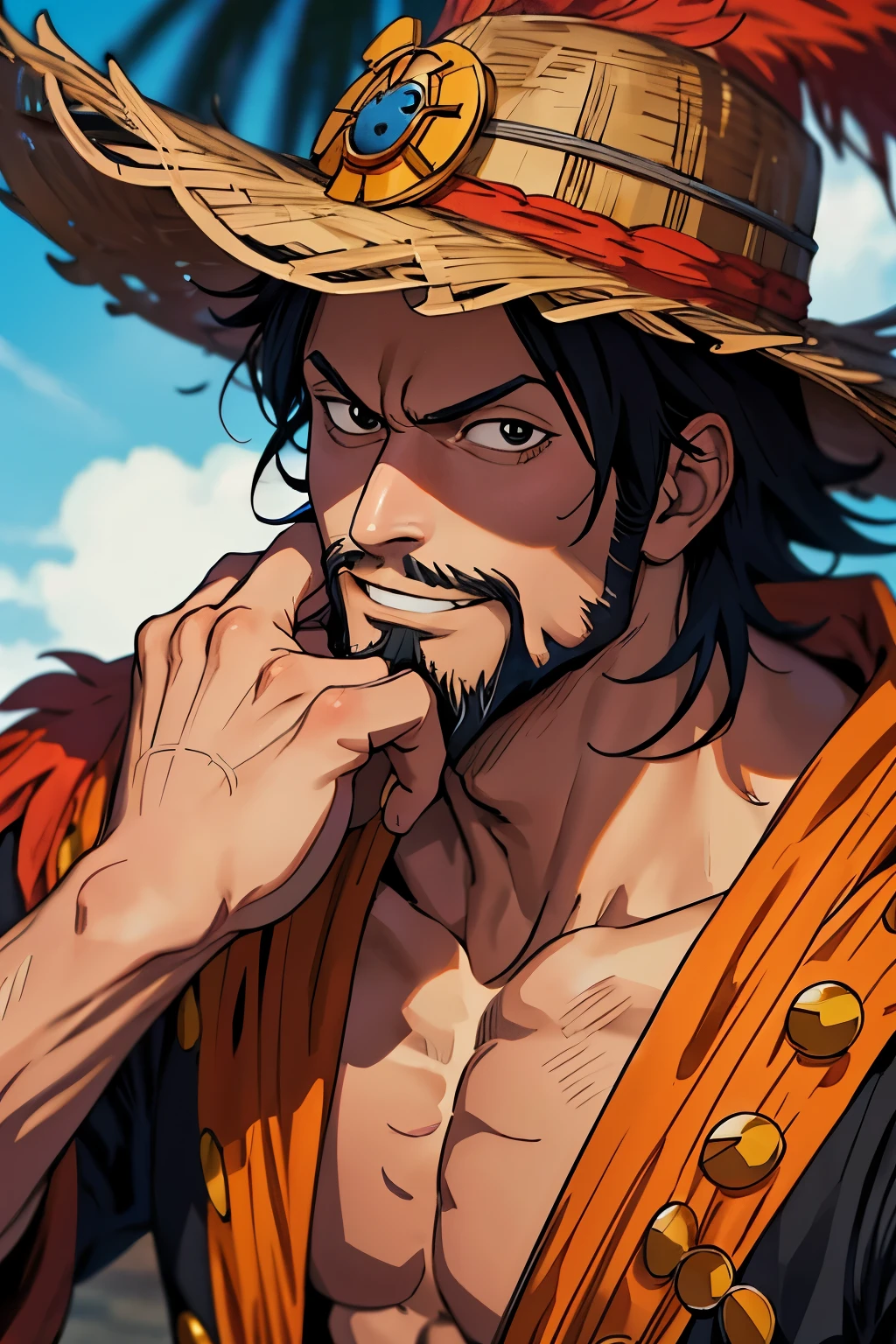 One Piece, Joichiro Oda, high resolution, Muscle lines, Luffy, muscular, beard, empress, , rich and colorful, fear, most detailed，reunion