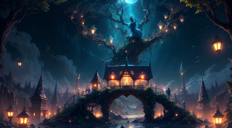 (best quality,4k,8k,highres,masterpiece:1.2),ultra-detailed,(realistic,photorealistic,photo-realistic:1.37), ultra wide angle view a magical fairy village,colorful mushroom houses,enchanting lights,fluttering butterflies and fireflies,vibrant and vivid colors,fairy tale atmosphere,soft and warm lighting,whimsical and fantastical scenery,detailed textures and patterns,ethereal and mystical ambiance,sparkling and glowing elements,serene and peaceful surroundings,rich and lush vegetation,magical plants and flowers,magical creatures and animals,magical waterfalls and streams,tranquil and clear sky,spellbinding and captivating view,magical moonlit night,magical fog and mist,enchanted sounds of nature,enchanted pathways and walkways,hidden secrets and surprises around every corner,fairy dust and magic in the air,dream-like and surreal atmosphere,enchanting and whimsical music,fairy queen and her royal court,fairy houses decorated with flowers and vines,glowing lanterns and fairy lights,playful and mischievous fairies,dancing and twirling fireflies among the trees,magical reflections in the water,entrancing and mesmerizing energy,peaceful and serene fairy village in the evening light,colorful and lively celebrations and festivals,iridescent and shimmering wings of the fairies,magical potions and spell books,fairy tale characters and stories coming to life,enchanting bridges and arches made of vines and flowers,magical crystals and gemstones,whispering trees and talking animals,sunlit meadows and blooming fields,fantastic and otherworldly architecture,magical fountains and ponds with vibrant fish,harmony and balance in nature,mysterious and alluring atmosphere,enchanted forest surrounding the village,fairy folk and their daily activities,sparkling and twinkling stars in the night sky,fairy blessings and wishes granted,magical gateway to other realms,mystical and ancient tree of wisdom,glimmering and dreamy sunset over the village,
