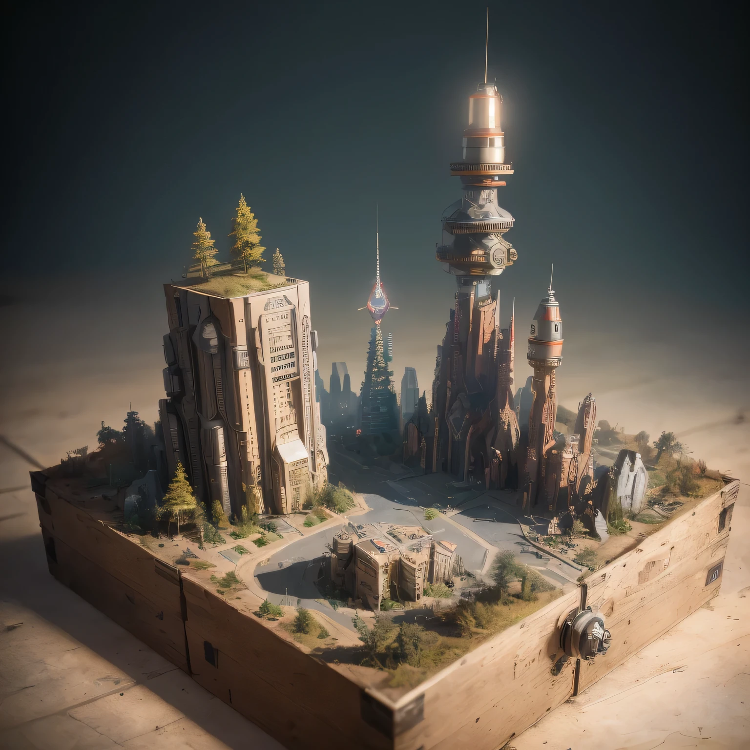 3598年Mars realistic model, (split ends, original photo, best quality, masterpiece:1.4),Steampunk Cyberpunk 6820 City,(CyberpunkMars light:1.3), Mars (related to land),(in a small nature box:1.3),Isometric, small nature, landscape on foundation,landscape,