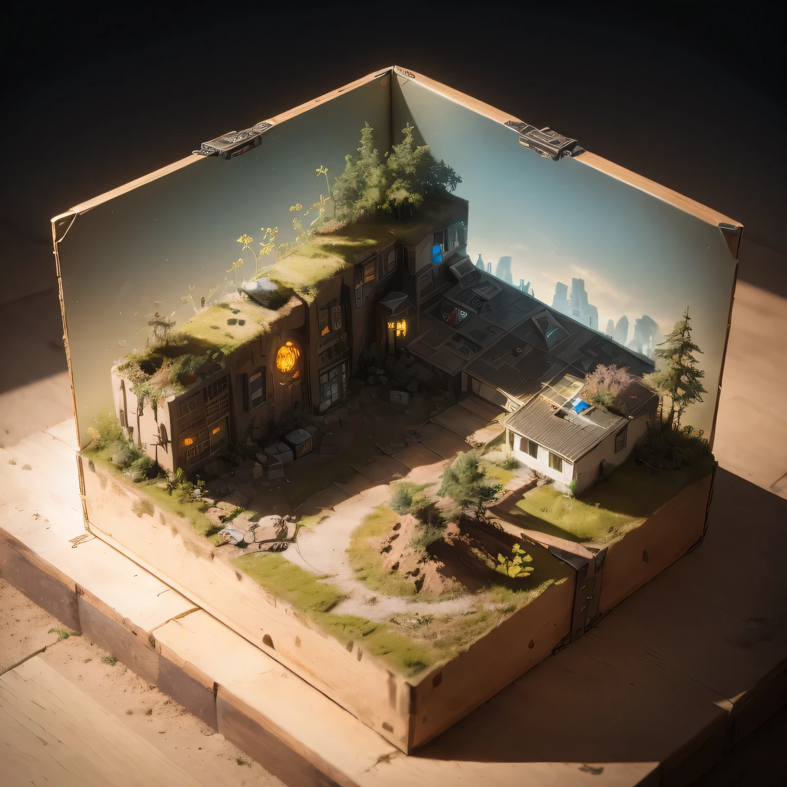 3598年Mars realistic model, (split ends, original photo, best quality, masterpiece:1.4),Steampunk Cyberpunk 6820 City,(CyberpunkMars light:1.3), Mars (related to land),(in a small nature box:1.3),Isometric, small nature, landscape on foundation,landscape,