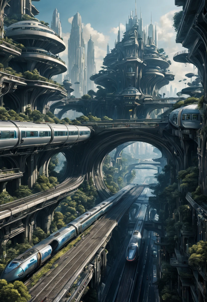 High-tech future train(close up)  Intricate details rosy station as background whimsical fantasy landscape art futuristic futuristic city background creativity,unique style,Attention to detail, top quality imagination, Best quality HD details, Ultra-detailed