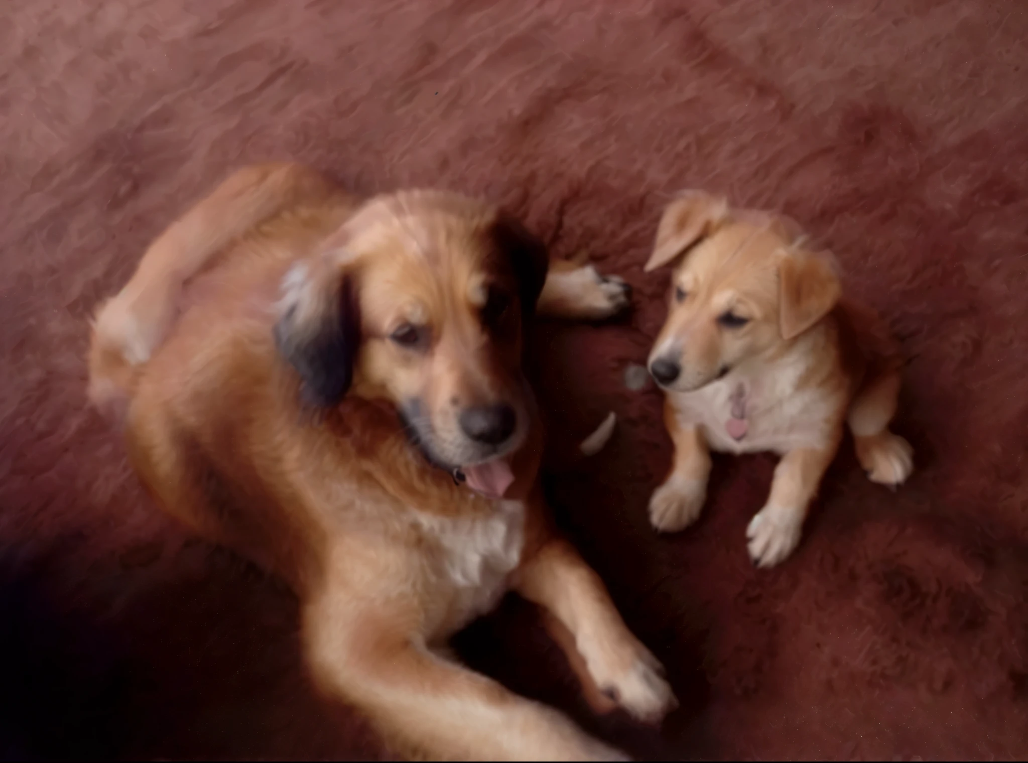 recria essa imagem baseando-se nessa foto desfocada, there are two dogs, tente ser o mais fiel possivel,