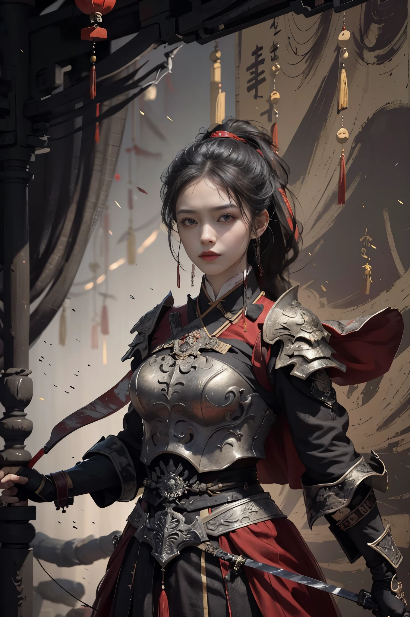 <lora:EABA_v1:0.6> <lora:zhongfenghuaxiyou-000018:0.4:PALLETE> zhongfenghua, eaba, <lora:PerfectNwsjMajic_5:0.5:FACE>,
wide-angle, cinematic lighting, (1girl, female general in the battlefield:1.2), wearing full armour, fighting enemies with Chinese Tang Dao, protect the city walls, hand gloves, blood on the face, blood on armour, golden ratio, exaggerated facial expressions, classic scene,
