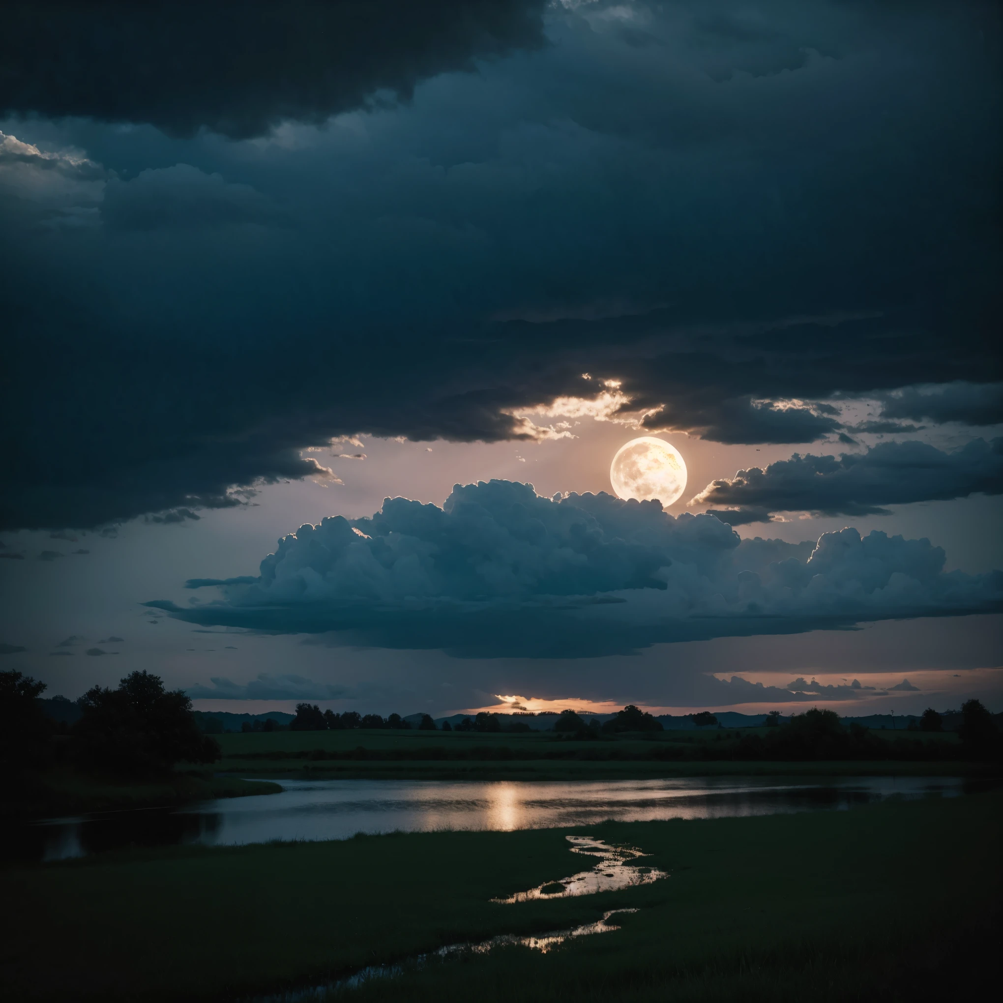 Rural in the 80s,dark night,full moon,dark clouds,Full HD image,high quality