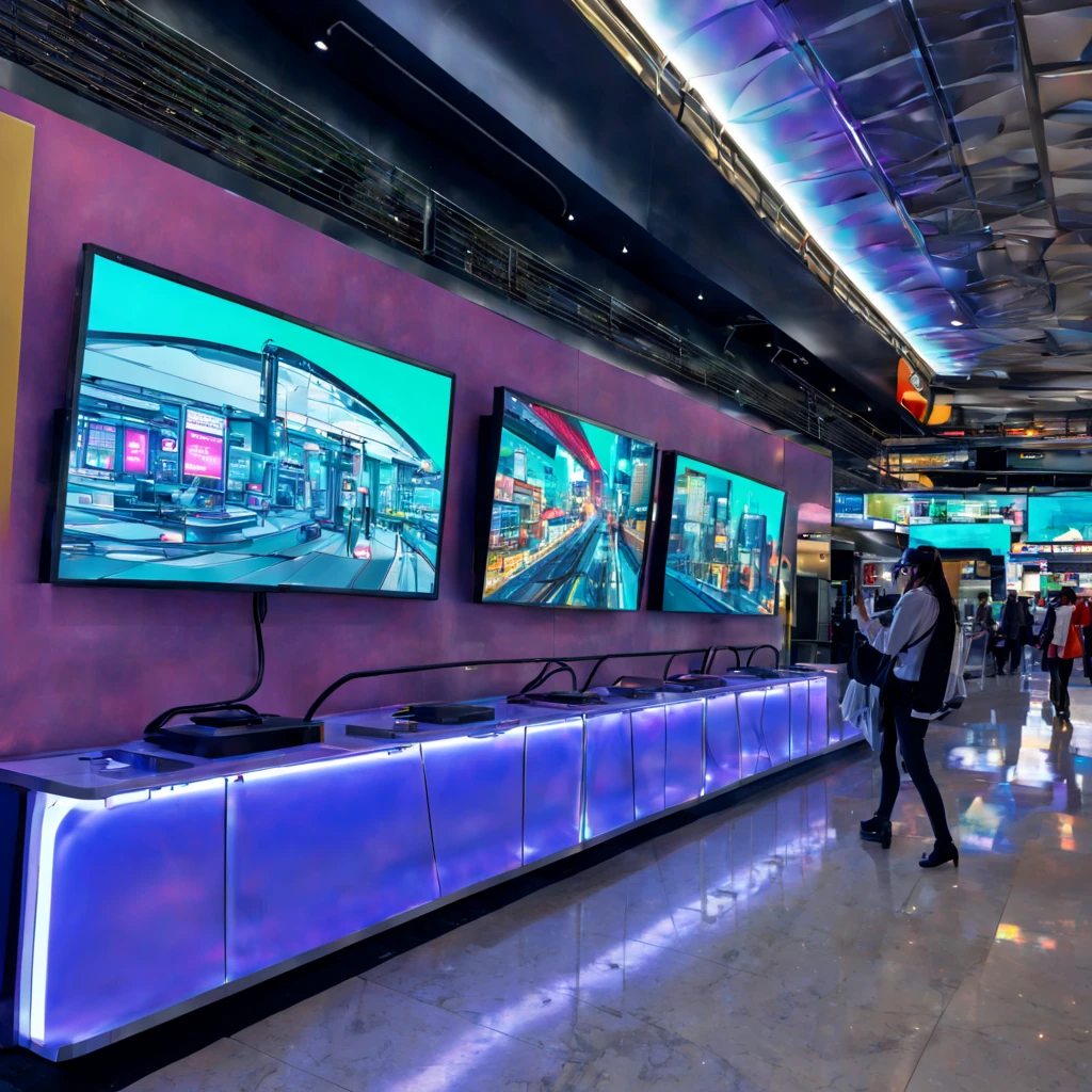 (best quality,4k,8k,highres,masterpiece:1.2),ultra-detailed,(realistic,photorealistic,photo-realistic:1.37), neon-lit, (futuristic, hi-tech:1.1), (cyberpunk) Train Station, bustling and lively, crowded with people, (busy, chaotic, energetic, vibrant:1.1) atmosphere.
The station is filled with modern amenities and luxurious comforts, (sleek, polished, sleek:1.1) platforms, (high-speed, high-tech:1.1) trains waiting to depart. The architecture is a blend of (ultra-modern, futuristic:1.1) design elements and (industrial, rugged:0.9) materials, featuring (glass panels, metal frames, concrete pillars:1.1) that reach towards the sky.
The main entrance is adorned with towering (holographic, digital:1.1) billboards displaying advertisements and futuristic art exhibitions. Inside, (glimmering, holographic:1.1) signs direct passengers to different platforms and facilities.
The interior is lined with shops and stalls, offering a variety of (gourmet, artisan:1.1) food, (fashionable, trendy:1.1) clothing, and (cutting-edge, advanced:1.1) technology. The air is filled with the aroma of (exotic, aromatic:1.1) street food, blending with the sound of (chattering, excited:1.1) voices and the hum of (electronic, futuristic:1.1) music.
Passengers can relax in (comfortable, plush:1.1) seating areas, equipped with (state-of-the-art, high-end:1.1) entertainment systems and (virtual reality, immersive:1.1) experiences. The walls are adorned with interactive (digital art, mesmerizing displays:1.1), showcasing stunning (cyberpunk, futuristic:1.1) visuals and (explosive, vibrant:1.1) colors.
The station also houses (virtual reality, augmented reality:1.1) arcades, where people can enjoy thrilling (immersive, adrenaline-pumping:1.1) gaming experiences. There are (cosplay, futuristic:1.1) shops, allowing visitors to transform themselves into futuristic characters, complete with (glowing, neon:1.1) outfits and (cybernetic, robotic:1.1) enhancements.
The train platforms are illuminated by (striking, neon:1.1) lights, casting vibrant colors on the waiting passengers. High-speed trains arrive and depart in a spectacle of (speed, power:1.1), their sleek designs reflecting the advanced technology of the (cyberpunk) world.
As night falls, the station transforms into a (luminous, vibrant:1.1) beacon of (cyberpunk) energy, with the neon lights illuminating the surrounding area. The city skyline in the distance is a dramatic backdrop, filled with towering (skyscrapers, holographic buildings:1.1) and (futuristic, flying:1.1) vehicles.
In this (cyberpunk) train station, the convergence of technology and art creates an immersive and captivating experience for all who visit, offering a glimpse into a (dystopian, futuristic:1.1) world where possibilities are endless.
