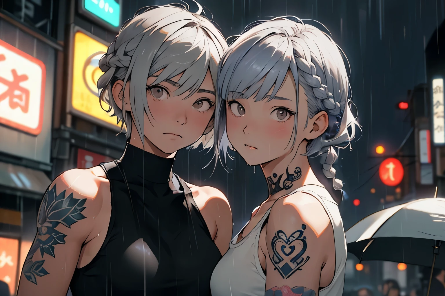 gray hair、Braid