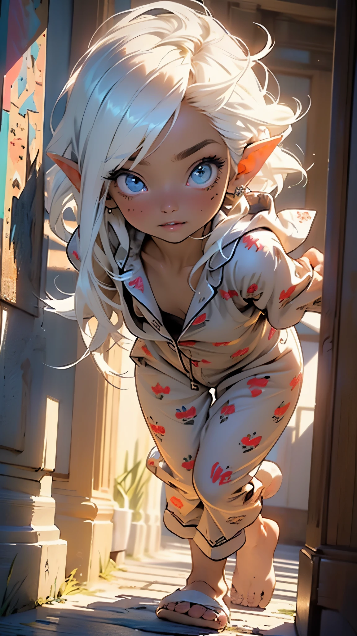 cute  elf,(((little ,tiny little body,little))),(((6 years old))),((anime elf  with extremely cute and beautiful white hair)), (((elf))), (((elf ears))),

(((flat chest))),((((white hair:1.35,messy white hair,colored inner hair,ear breathing)))),(((blue_eyes:1.3))),intricate eyes,beautiful detailed eyes,symmetrical eyes,big eyes:1.5,(((lustrous skin:1.5,bright skin: 1.5,skin tanned,shiny skin,very shiny skin,shiny body,plastic glitter skin,exaggerated shiny skin,illuminated skin))),(detailed body,(detailed face)),

cute,slutty,erotic,daring,((nsfw)),

(((kigurumi, onesies,bunny pajama,Hooded Pajamas,Animal Pajamas))),((slippers)),(((intricate pajama,embroidered pajama,ornate pajama))),

(dynamic pose:1.0),(happy),(centered,scale to fit dimensions,Rule of thirds),

inside,indoor,((cozy gothic children's room)),scenery:1.25,((intricate scenery)),((winter decorations)),Christmas tree,

(Glossy winter ornaments),highres,sharp focus,(ultra detailed,extremely detailed),(photorealistic artwork:1.37),(extremely detailed CG unity 8k wallpaper),(((vibrant colors,vibrant theme))),(intricate),(masterpiece),(best quality),

