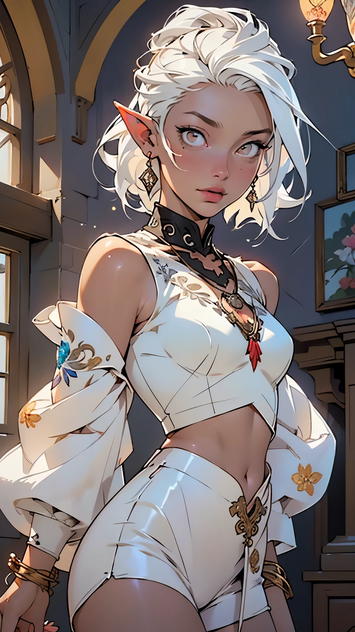 cute  elf,(((little ,tiny little body,little))),(((6 years old))),((anime elf  with extremely cute and beautiful white hair)), (((elf))), (((elf ears))),

(((flat chest))),((((white hair:1.35,white large hair slicked to the side, extremely detailed,colored inner hair,ear breathing)))),(((white _eyes:1.3))),intricate eyes,beautiful detailed eyes,symmetrical eyes,big eyes:1.5,(((lustrous skin:1.5,bright skin: 1.5,skin tanned,shiny skin,very shiny skin,shiny body,plastic glitter skin,exaggerated shiny skin,illuminated skin))),(detailed body,(detailed face)),

cute,slutty,erotic,daring,((nsfw)),

(luminous amulet:1.5),(striped clothes:1.5,stripes),zettai ryouiki,revealing clothing,show skin,(wearing rustic [robes|armor] with golden embroidery), purple facial tattoos, tied hair, exposed chest, exposed shoulders, exposed belly button, exposed thighs, diamond necklace,(semi-naked,with little clothing),(((white clothes,white outfit,intricate outfit,intricate clothes,embroidered outfit,ornate outfit,embroidered clothes,ornate clothes))),

(dynamic pose:1.0),embarrassed,(centered,scale to fit dimensions,Rule of thirds),

inside,indoor,((cozy gothic room)),scenery:1.25,((intricate scenery)),((winter decorations)),

(Glossy winter ornaments),highres,sharp focus,(ultra detailed,extremely detailed),(photorealistic artwork:1.37),(extremely detailed CG unity 8k wallpaper),(((vibrant colors,vibrant theme))),(intricate),(masterpiece),(best quality),artistic photography,(photography taken by sldr),(intricate background),perfect rendered face,perfect face details,realistic face,photo realistic,analog style,((intricate detail)),(((realism))),
