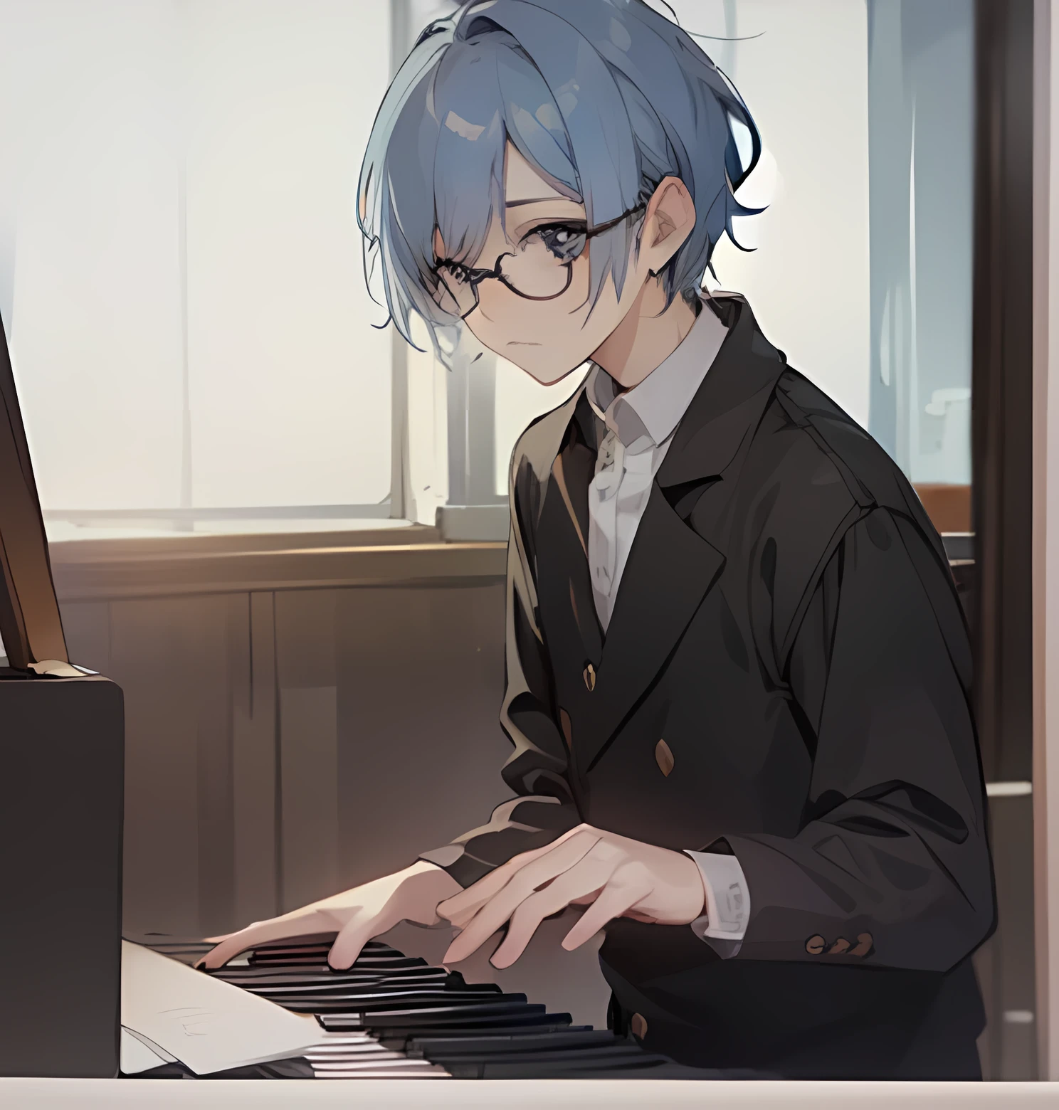 playing the piano, anime , boy