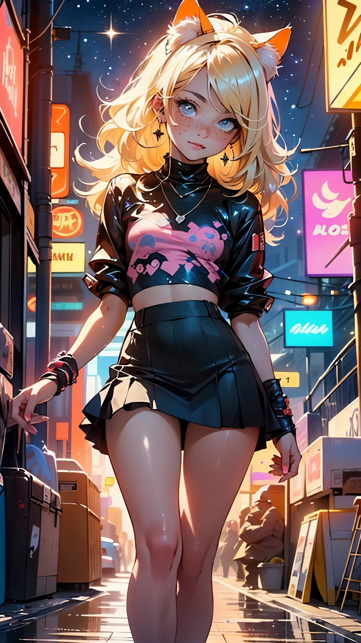 cute little cat loli,(((little loli,small tiny body,petite))),(((6 years old))),((anime little cat loli with extremely cute and beautiful blonde hair walking down the street)),(((cat girl,anthro furry cute,cat-girl))),(((cat ears,cat ears on head,big cat ears))),
(((flat chest))),(((blonde hair:1.35,messy blonde hair,colored inner hair,ear breathing,))),((heterochromia,eye1 yellow,eye2 orange,perfect eyes,upturned eyes:1.3,beautiful detailed eyes,finely detailed beautiful eyes:1,big highlight on eyes:1.2,slanted eyes)),(((freckles on the face,freckles,freckled girl))),(((lustrous skin:1.5,bright skin: 1.5,skin tanned,shiny skin,very shiny skin,shiny body,plastic glitter skin,exaggerated shiny skin))),(delicate detailed fingers,detailed body,detailed arms,human hands,(detailed face)),
cute,slutty,,erotic,(((nsfw))),
zettai ryouiki,revealing clothing,show skin,((rave shirt,neon shirt,rave mini-skirt,visible thong straps)),(wearing a rave outfit:1.3,rave clothes,semi-naked,with little clothing,),(detailed outfit,detailed clothes),
(dynamic pose:1.0),solo focus,embarrassed,centered,scale to fit dimensions,Rule of thirds,
outdoors,((night view)),(cyberpunk night street Background: 1.5,dark sky,alleyway,lonely alley,thick clouds,detailed background:1.25),
(best quality),(high resolution),(sharp focus),(ultra detailed),(extremely detailed),(extremely high quality artwork),8k_wallpaper,(extremely detailed CG 8k),(very fine 8K CG),((hyper super ultra detailed perfect piece)),flawless,(((masterpiece))),illustration,vibrant colors,(intricate),High contrast,Selective lighting,Double exposure,HDR (High Dynamic Range),Post-processing,Background blur,