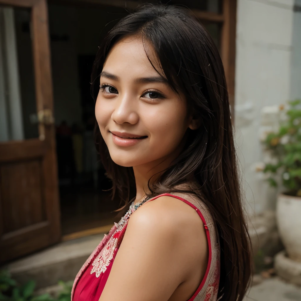 Beautiful Burmese girl she was hurt. she still smile. She clothes red