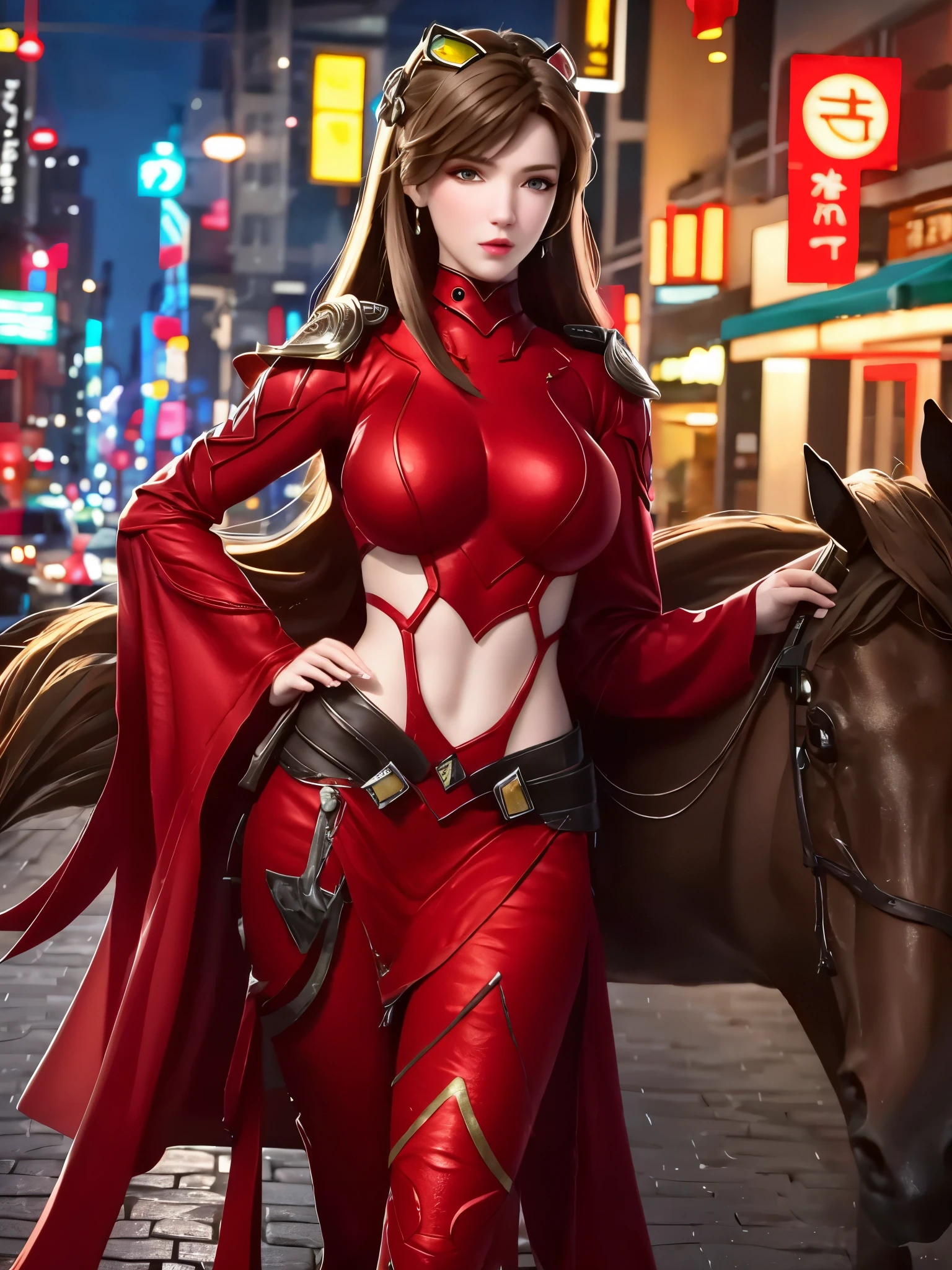 Ultra HD, Retina Screen, Masterpiece, Accurate, Anatomically Correct, (Skin Texture:1.5), (Very Detailed:1.3), (Detailed Face:1.2), (High Detail:1.2), High Quality, Best Quality, High Resolution, 8K, (Cyberpunk:0.5), (Surrealism:0.4), (Unbelievably Absurd:0.5), (Real:0.88), (Fidelity:0.7), (Elegance:0.7), (upon body from head to thigh:1.5), (Ceramic robot:0.08), (Robot:0.32), (Chip:0.7), (Cable:0.65), (Lace:0.65), (Facial muscles:0.8), (Octane rendering:0.45), (Mechanical joints:0.35), (1Person:1.49), (female:1.2), (Perfect Body:1.2), (Caramel Hair:0.6), (Chinese Women:0.2), asuka langley sohryu, colorful neon lights, sharp focus, highres, (photorealistic:1.37), detailed realistic facial features, intense blue eyes, determined expression, red pilot uniform, futuristic cityscape background, vibrant colors, (hyperrealistic), (illustration), (high resolution), (8K), (extremely detailed), (best illustration), (beautiful detailed eyes), (ultra-detailed), (wallpaper), (high detailed realistic hair), (heterochromic eyes), (detailed eyes), (sparkling eyes), (realistic big breasts:1.5), (slender abs), (dynamic pose), (closed tiny mouth:1.3), (concentrated expression)