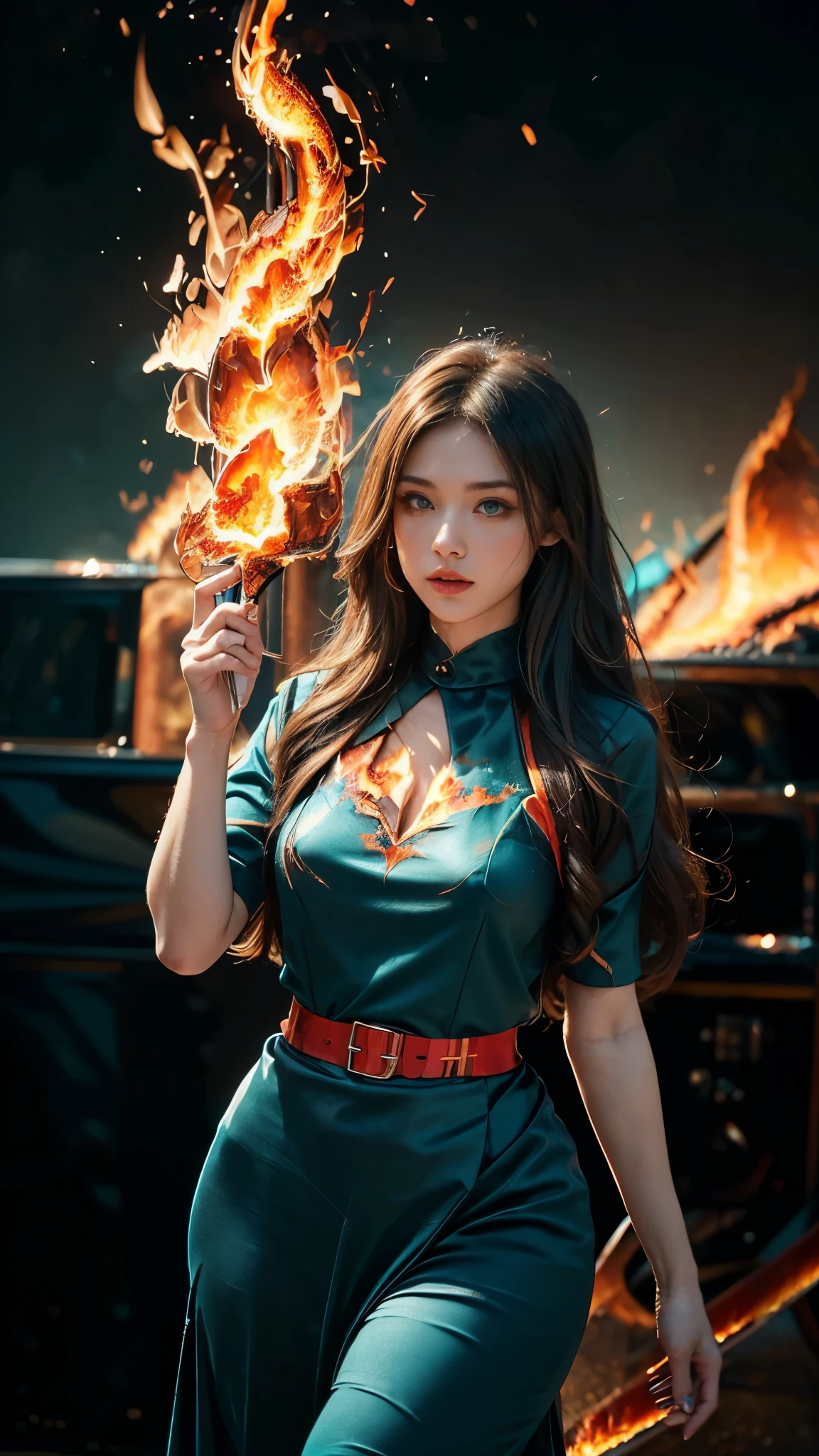 ((best quality)), ((masterpiece)), (detailed), perfect face, ((best quality)), ((masterpiece)), (detailed), perfect face, Big tits, asian girl, dragonball style, beatyful face, energie aura around a girl, goku, dragon ball, orange clothes, ((power)), angry, energie, super powered, full body, damaged clothes, stocking, ((fireball on a hand)), looking ahead ,((stocking)), ((orange mask)), ((volt energie around the girl)), ((more boobs)), ((sexy)), more fire, ((c17 character))
